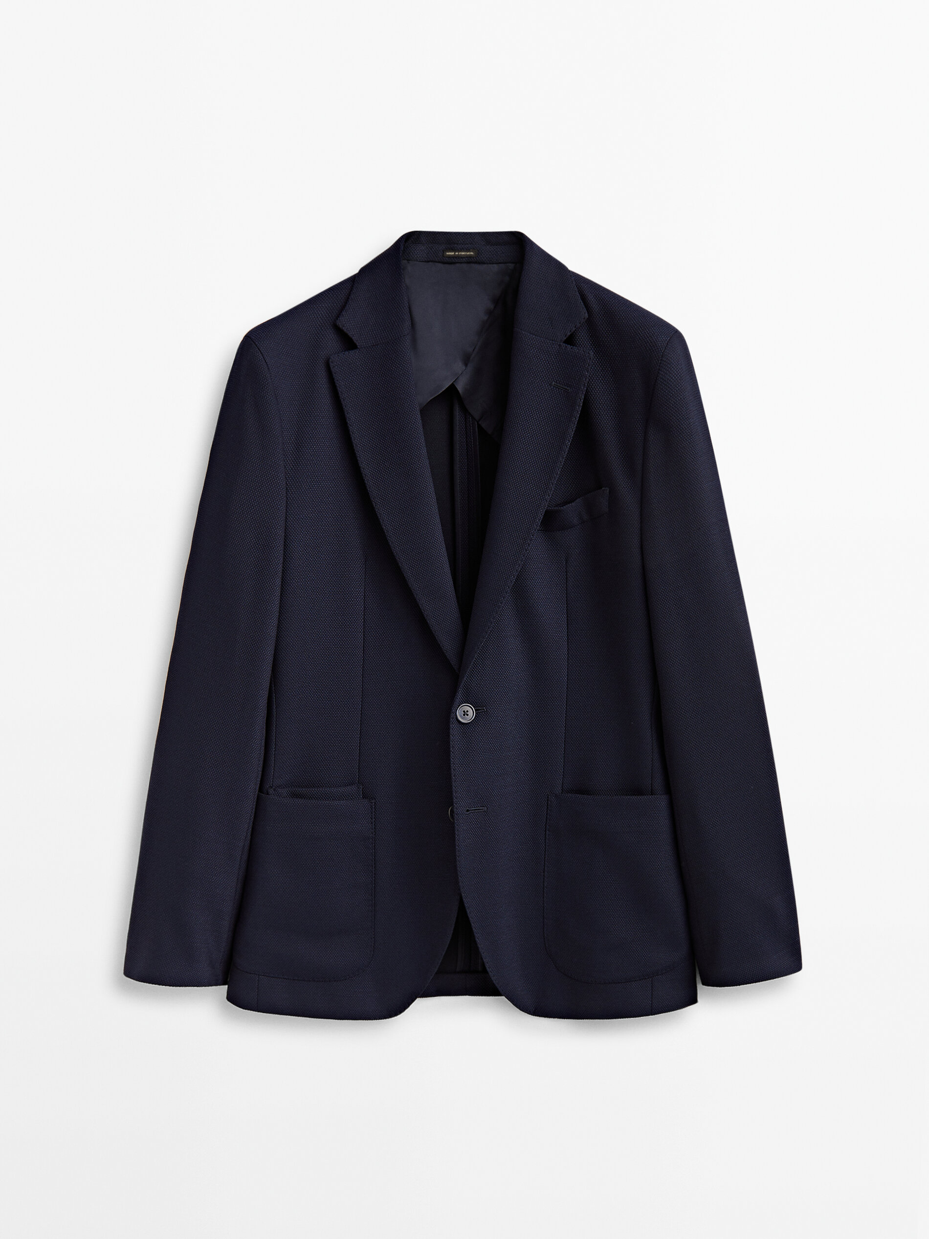 Navy blue textured wool blazer 