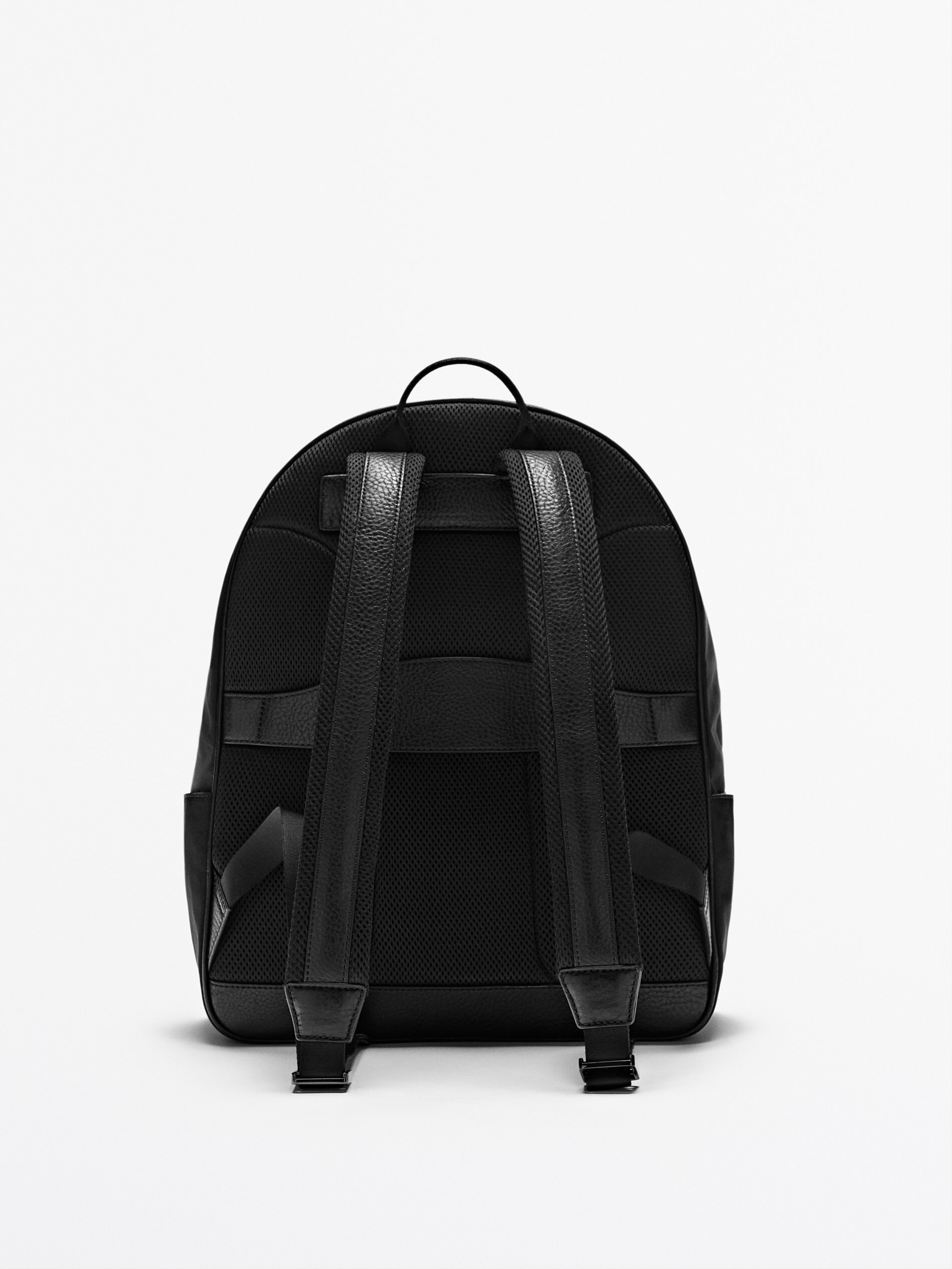 Nylon backpack with leather details 