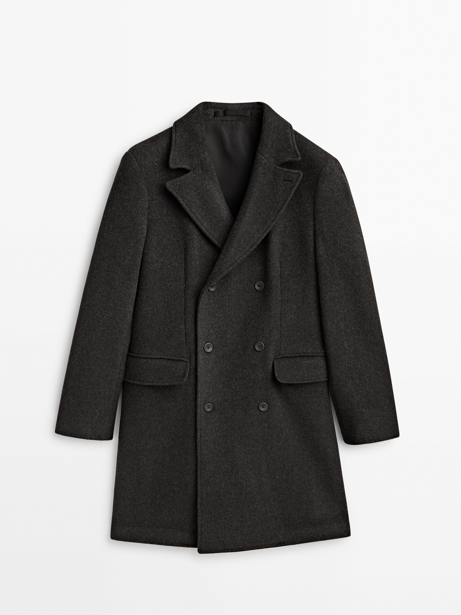 Massimo Dutti - Men - Double-Breasted Wool Blend Coat - Grey - 44