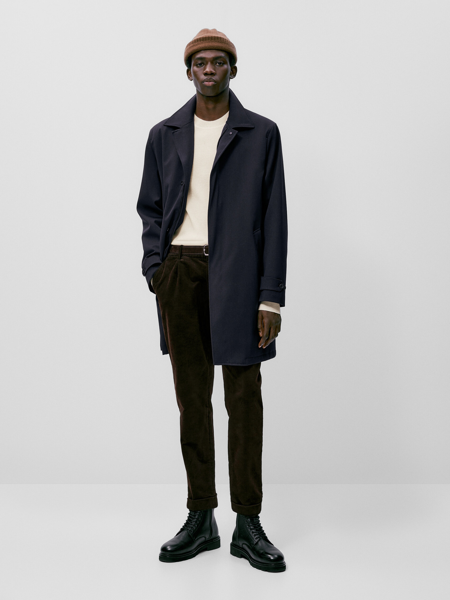 Navy blue trench jacket with wool 