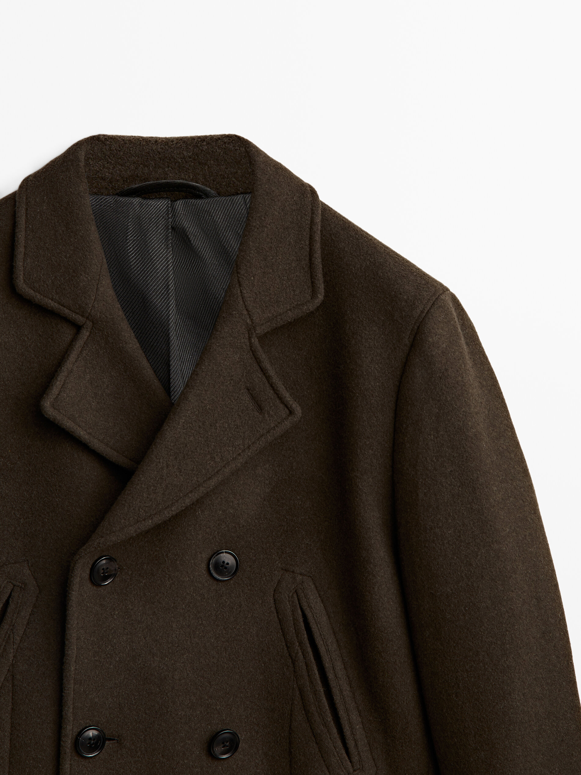 Wool double-breasted three-quarter 