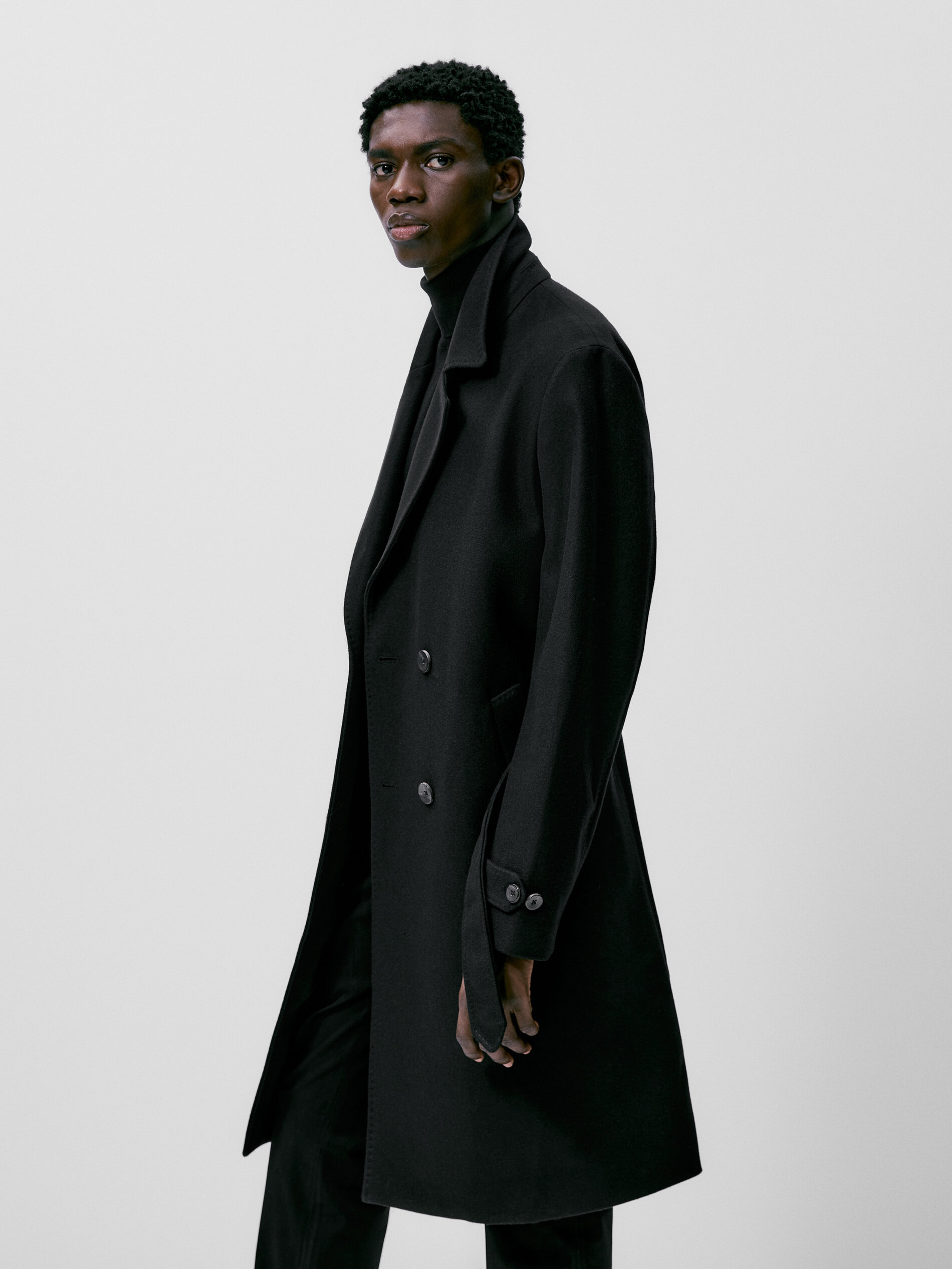 Massimo Dutti - Men - Black Wool Blend Coat Limited Edition - Black - 44