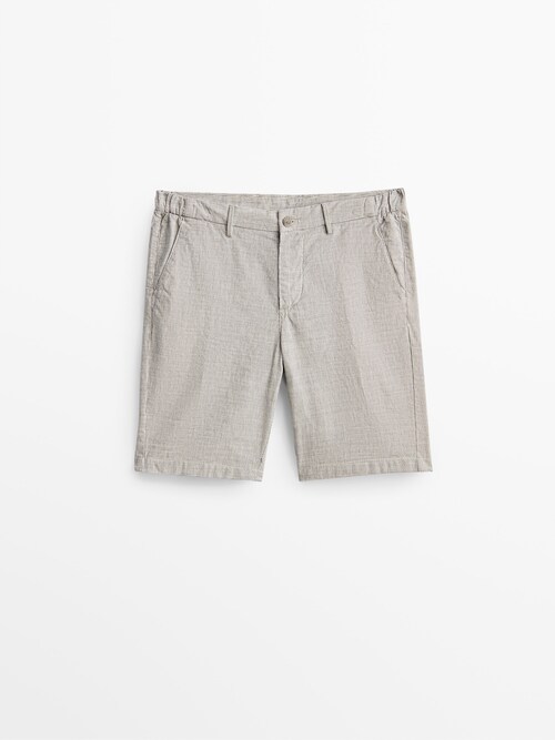 Pinstriped cotton and linen Bermuda shorts - Massimo Dutti Vietnam