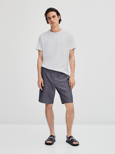 마시모두띠 Massimo Dutti Cotton and linen chambray Bermuda shorts,INDIGO