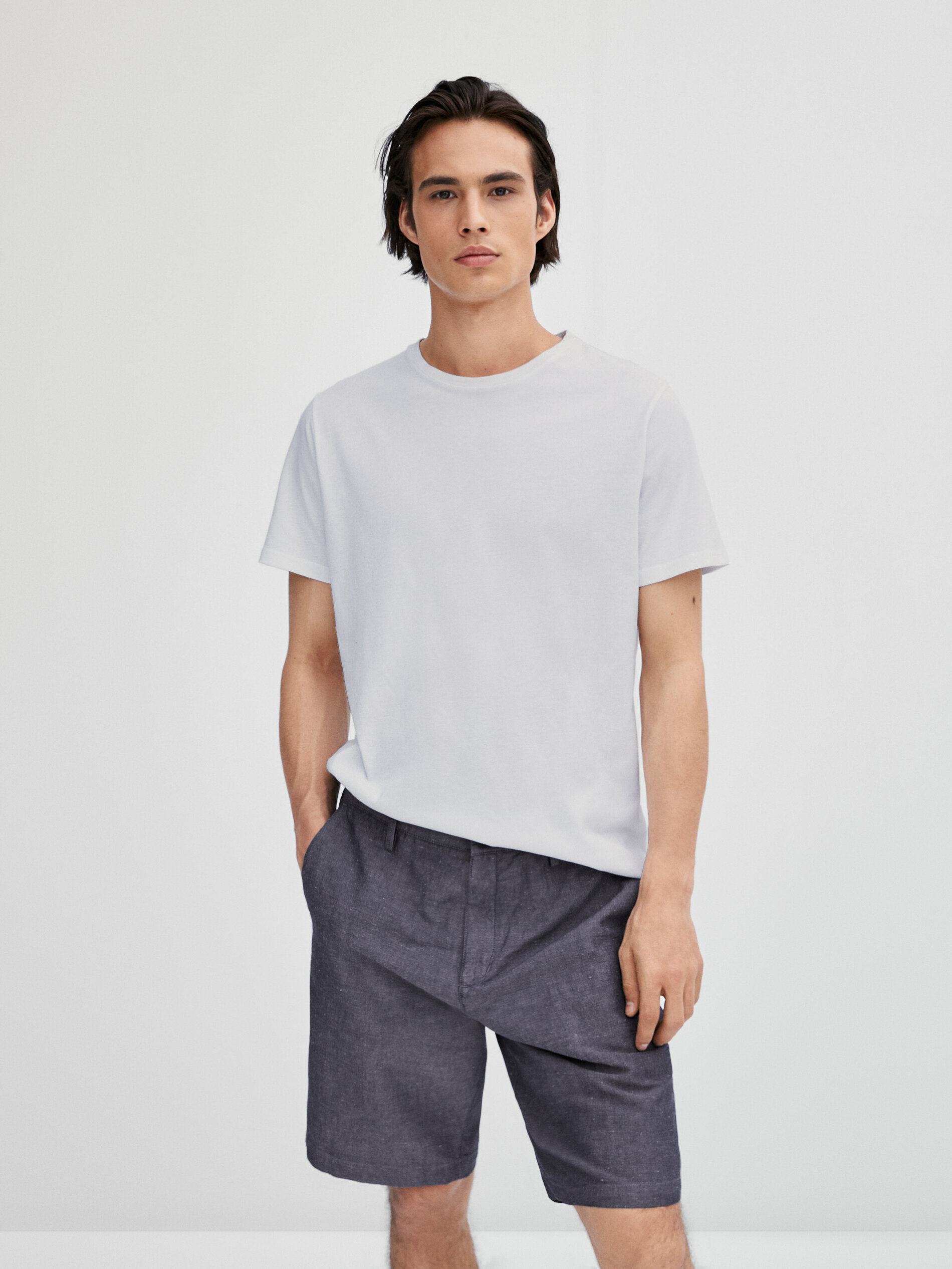 Cotton and linen chambray Bermuda 
