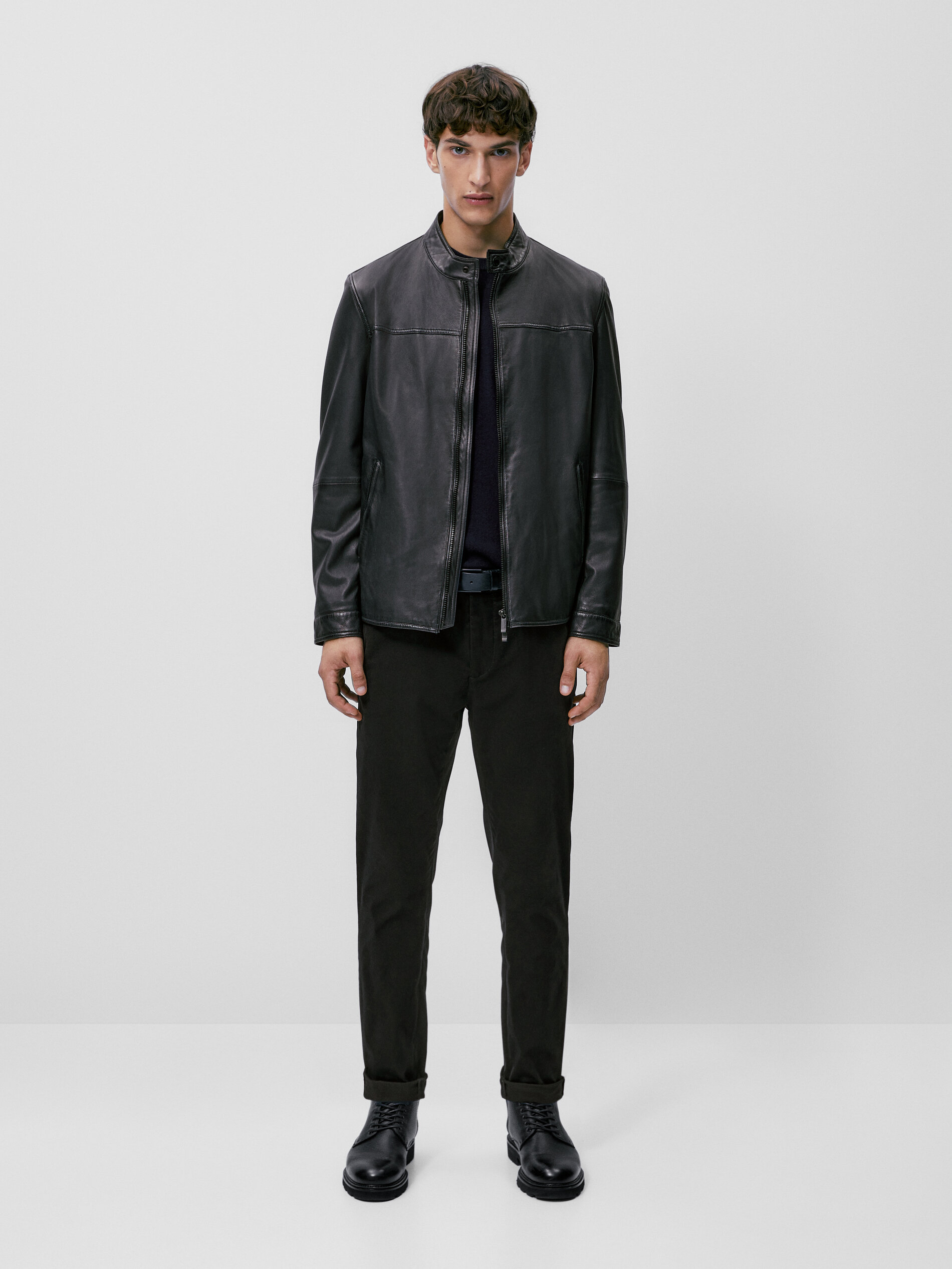 Massimo Dutti - Men - Blue Nappa Leather Jacket - Blue - 44