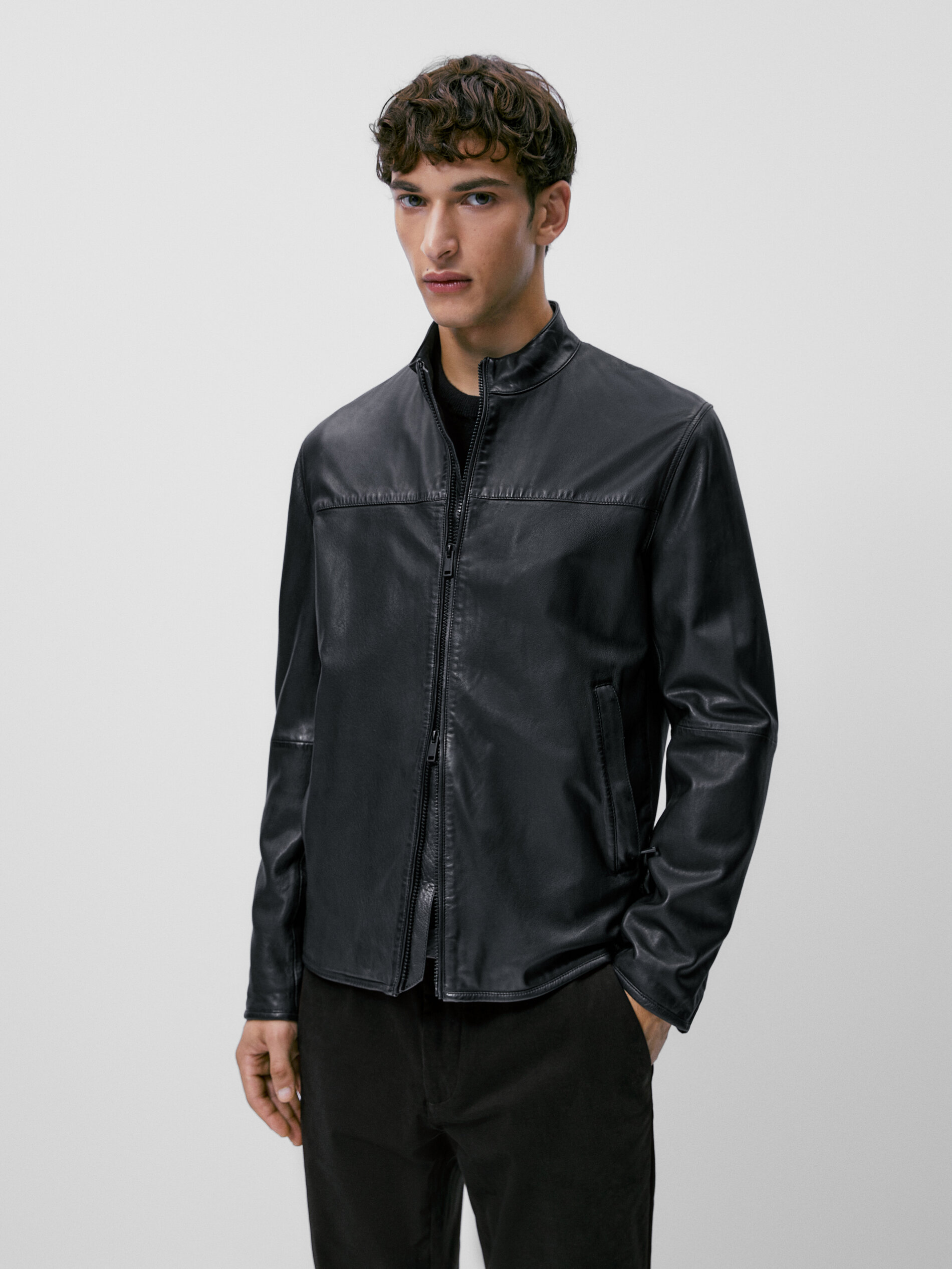 Massimo Dutti - Men - Black Nappa Leather Jacket - Black - 40