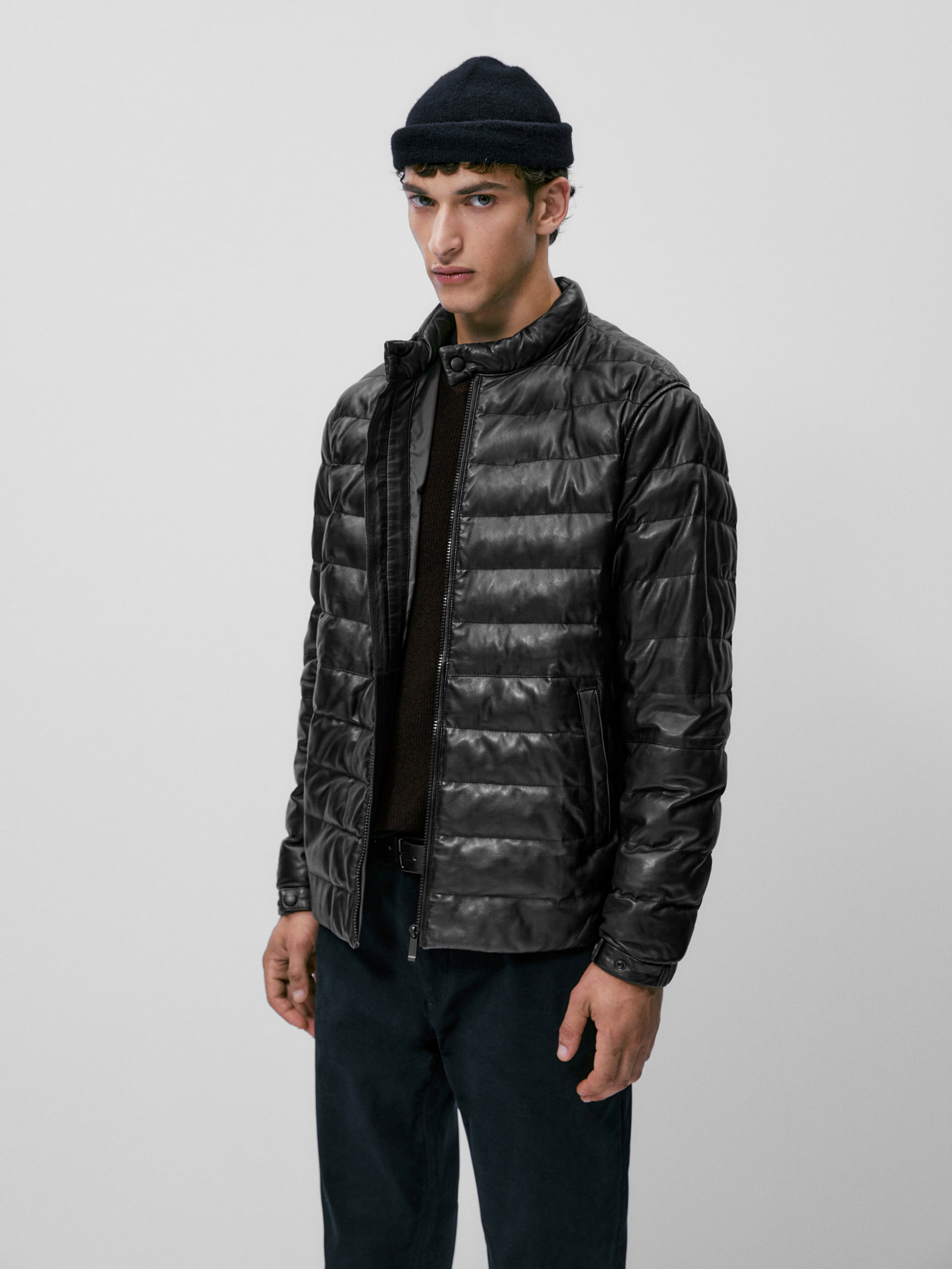 Massimo Dutti - Men - Black Quilted Nappa Leather Jacket - Black - M