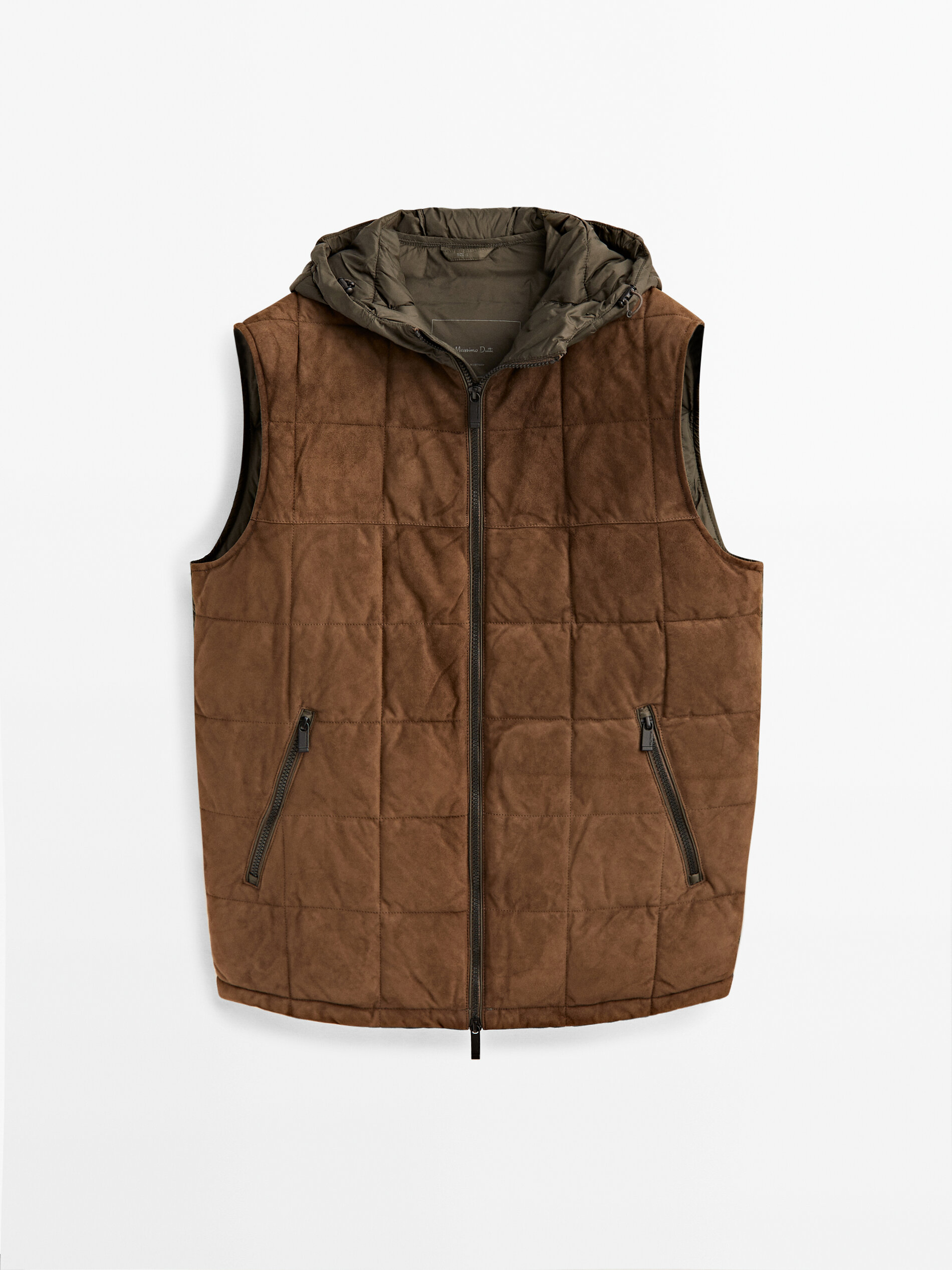 Massimo Dutti - Men - Suede Technical Hooded Gilet - Mole Brown - 42