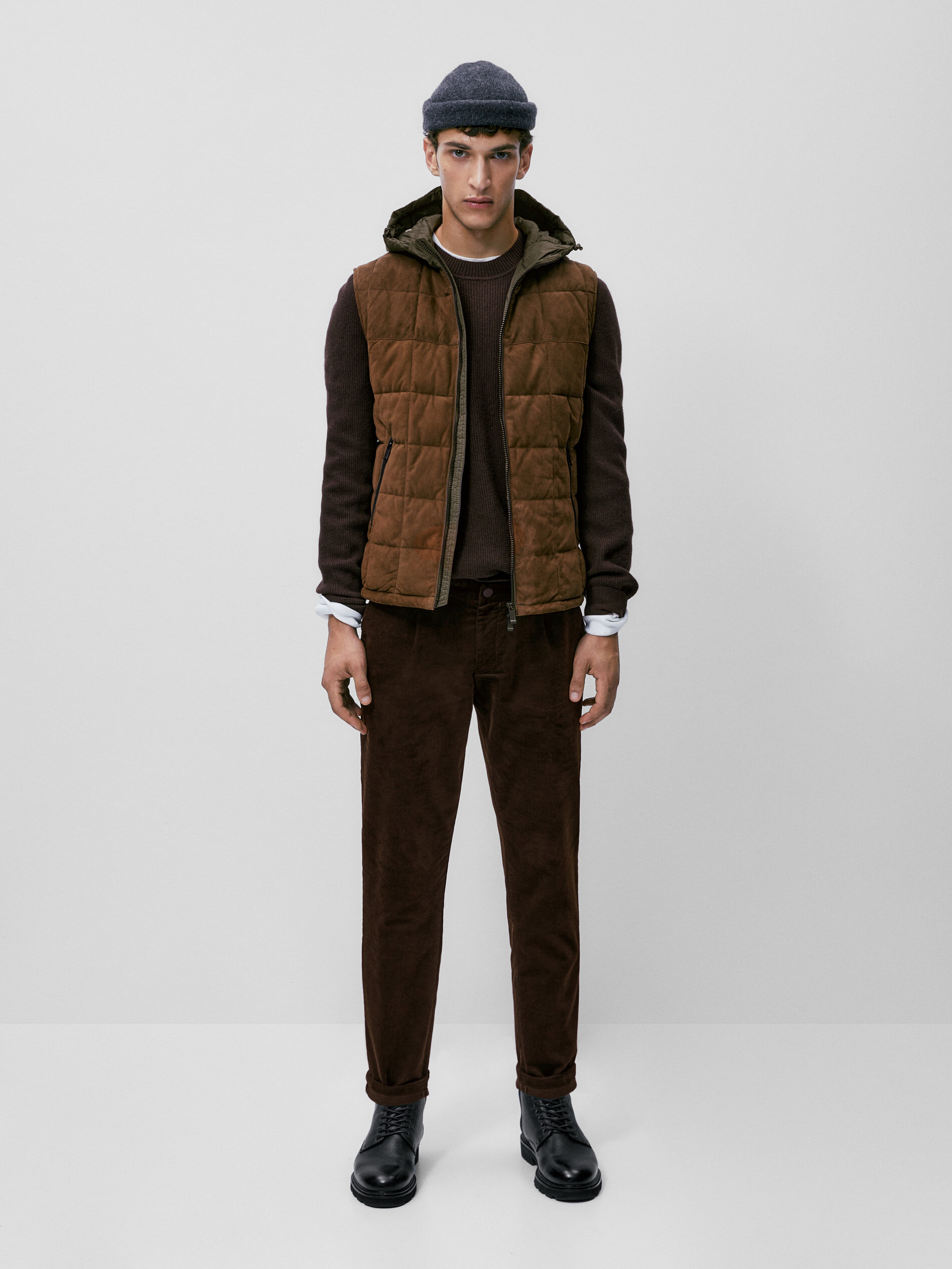 Suede technical hooded gilet - Massimo 