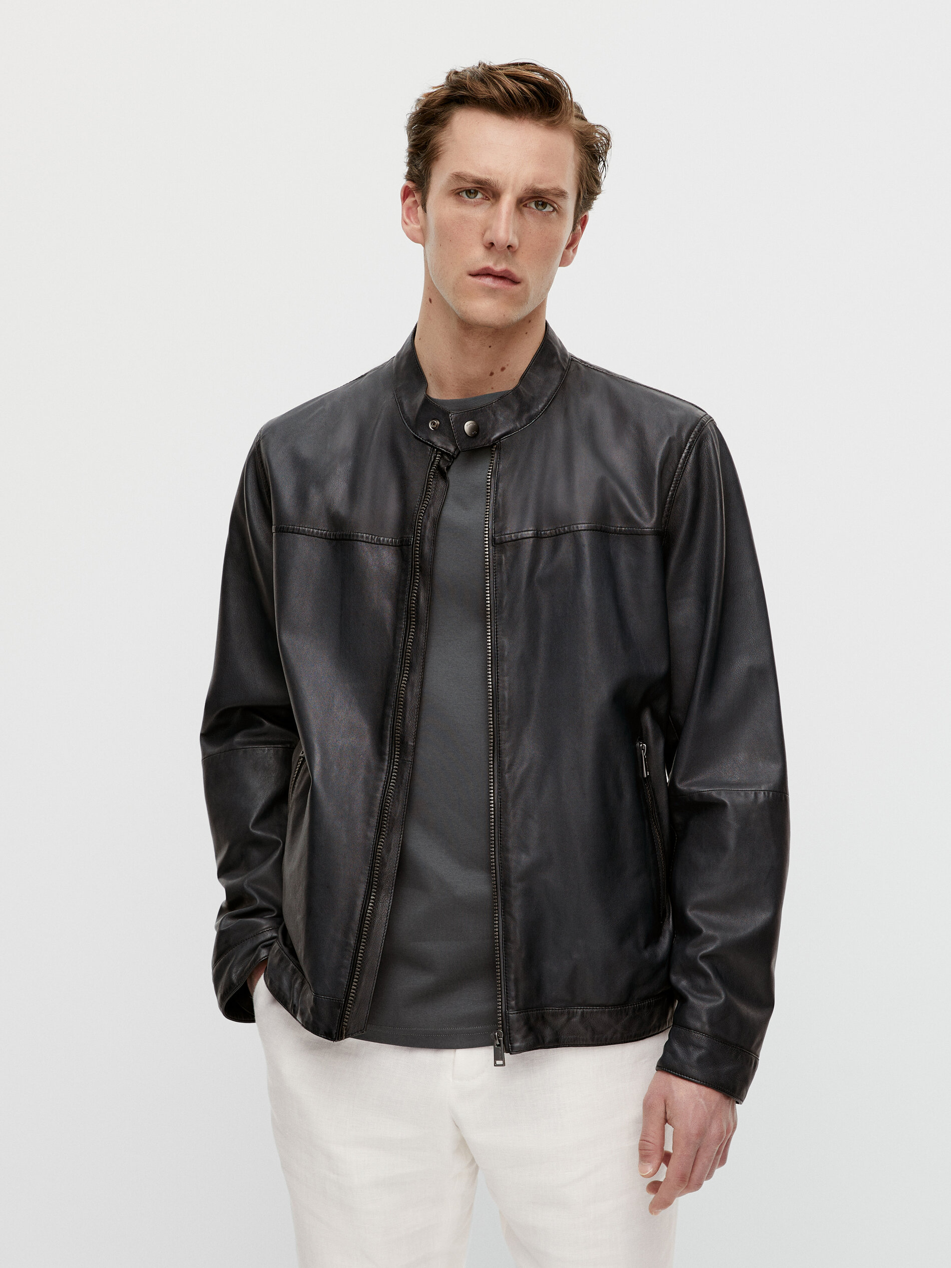 Lightweight blue nappa leather jacket 