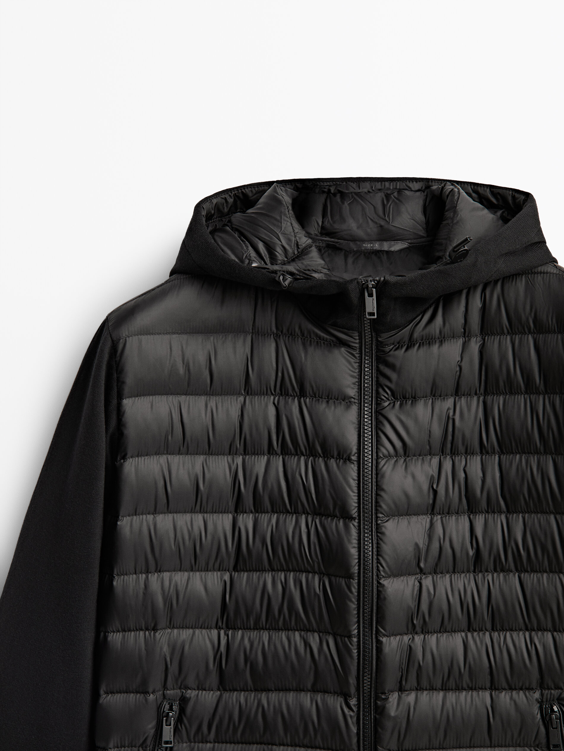 Puffer jacket with contrast knit 