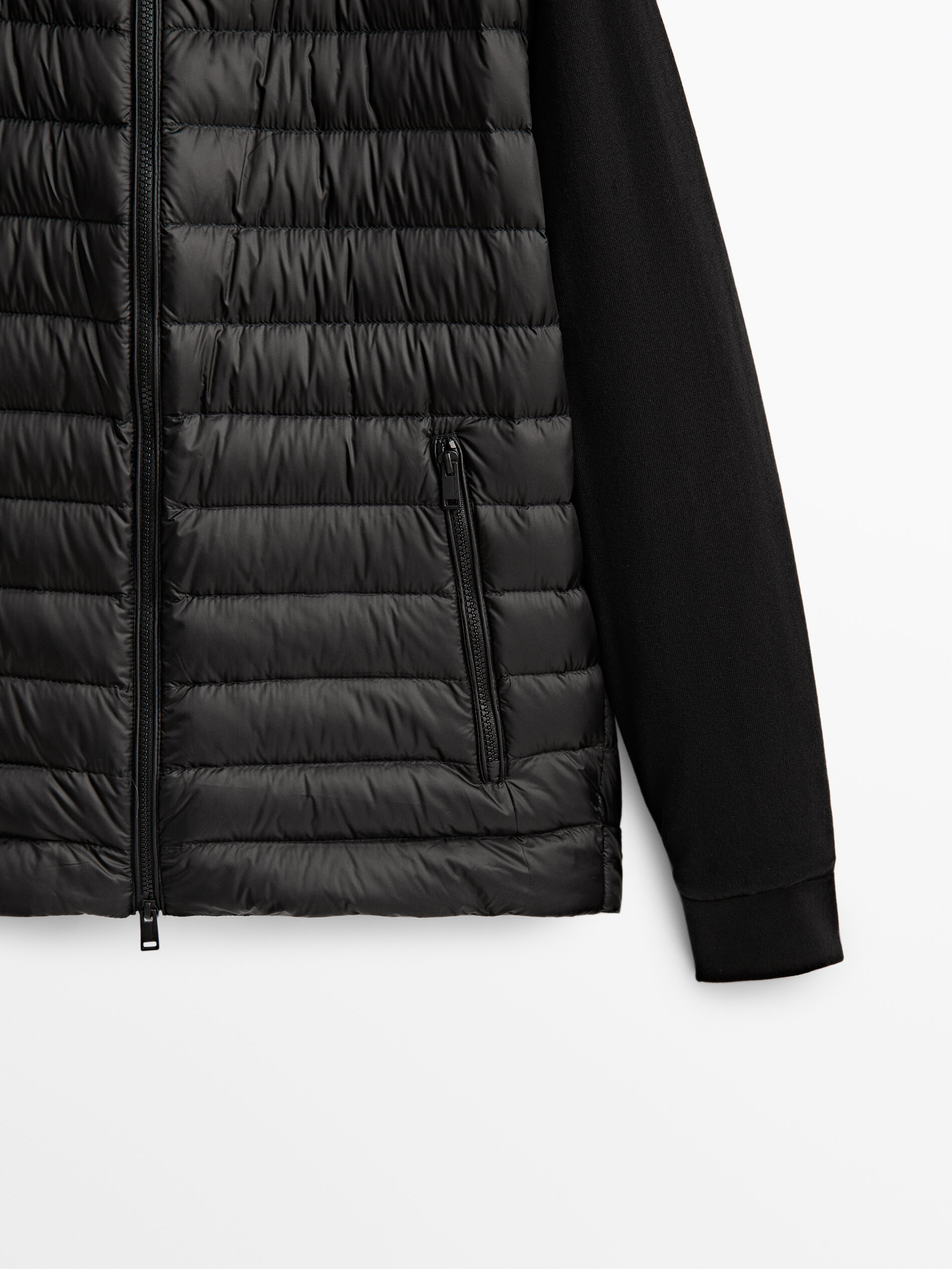 Massimo Dutti - Men - Puffer Jacket with Contrast Knit Sleeves - Black - L