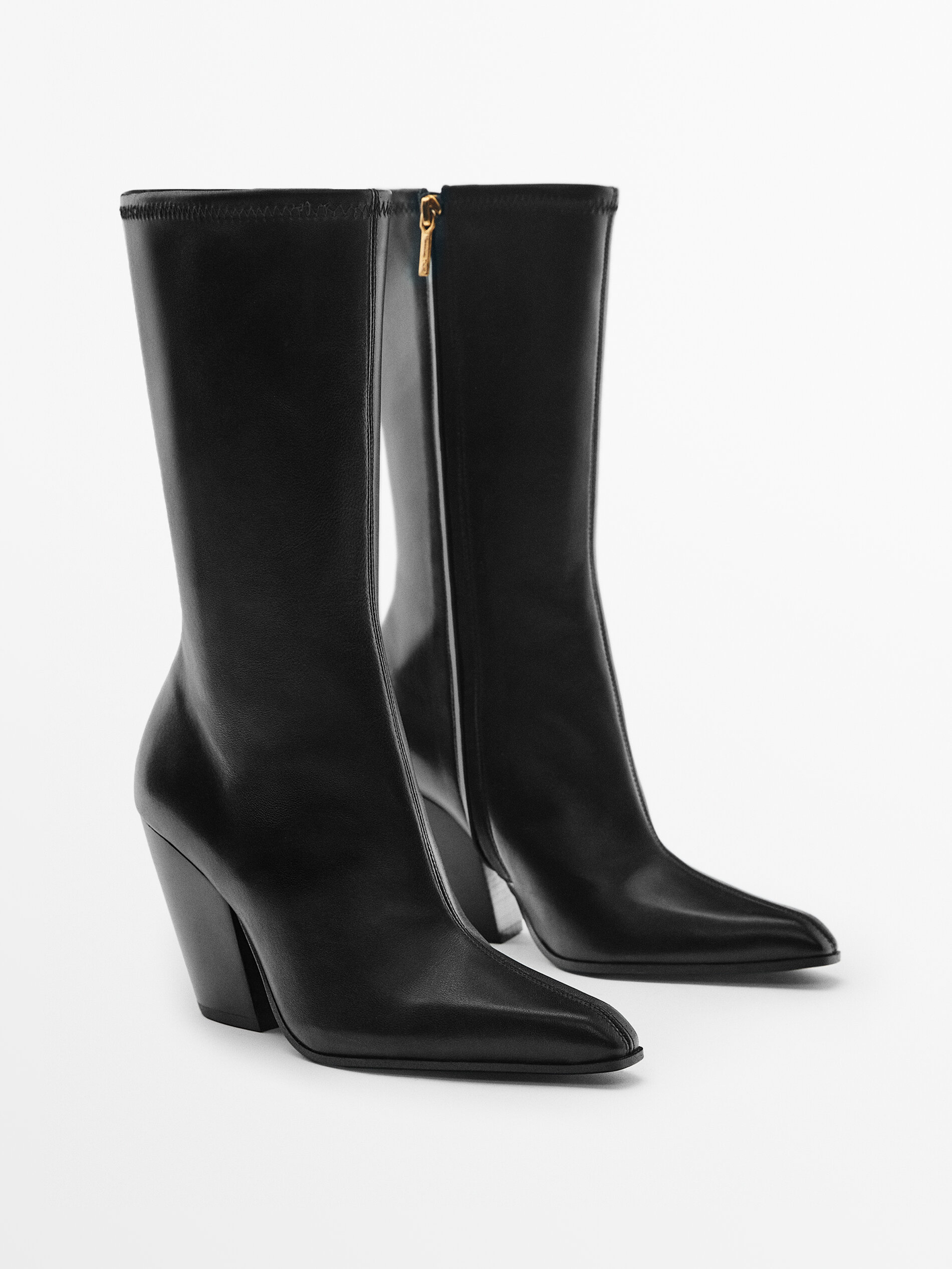 black heel boots leather