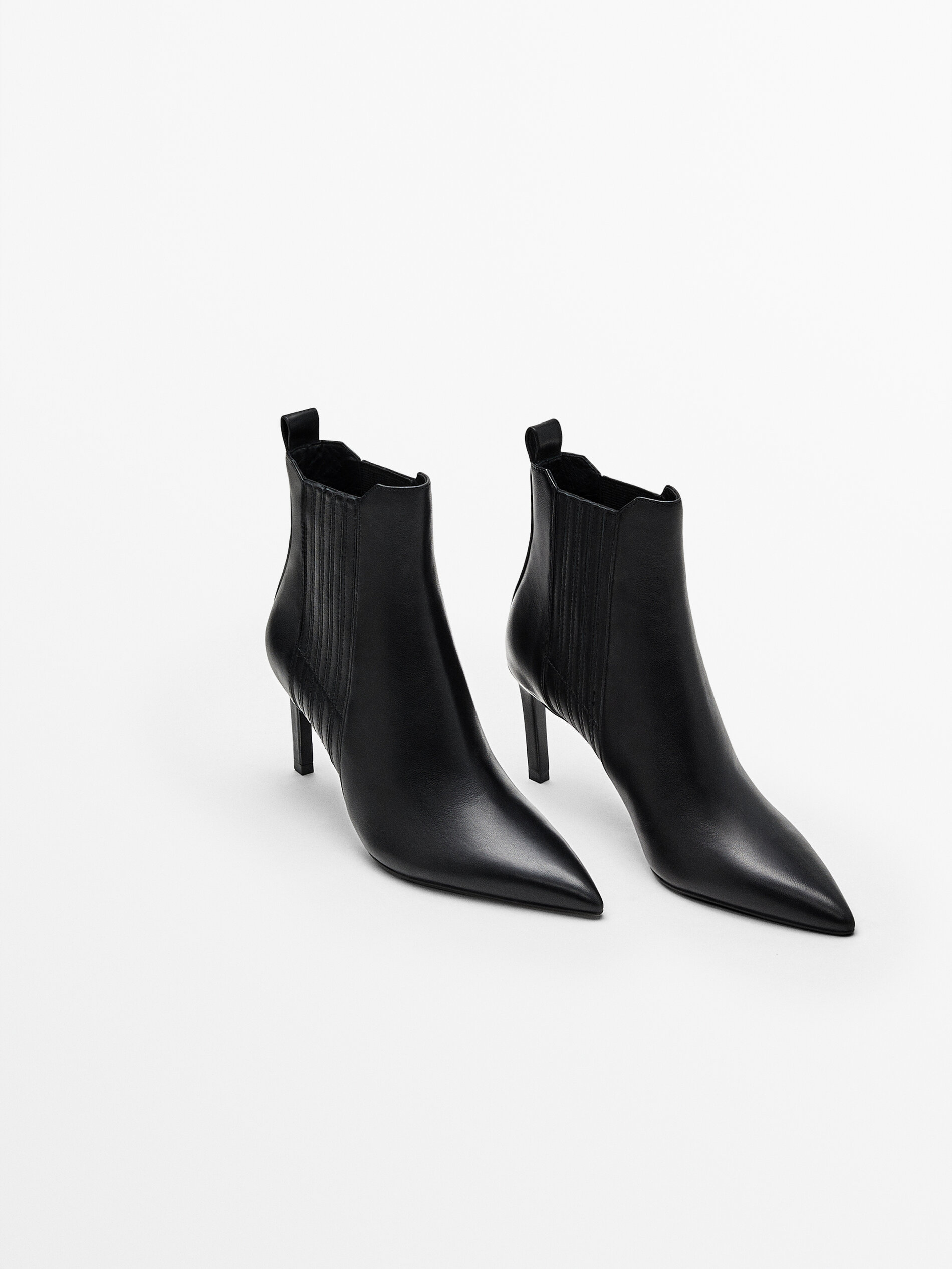 black leather mid heel boots