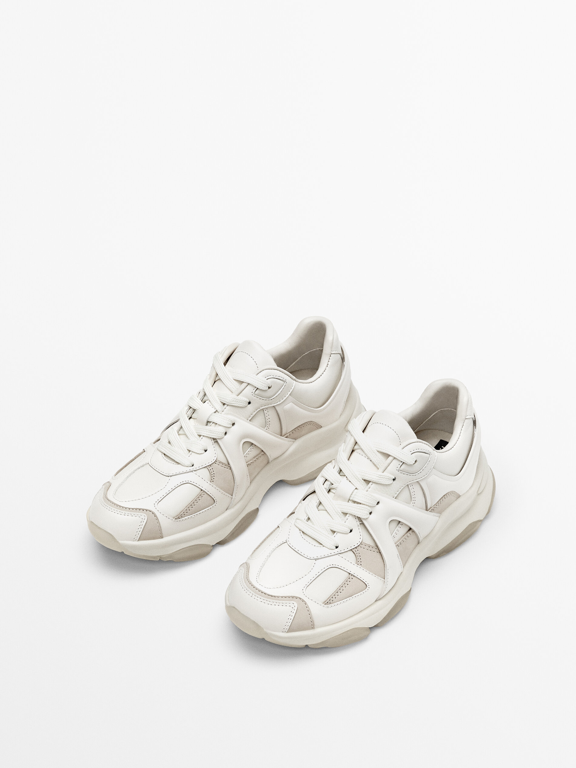 MULTI-PIECE LEATHER TRAINERS - Massimo Dutti Belarus