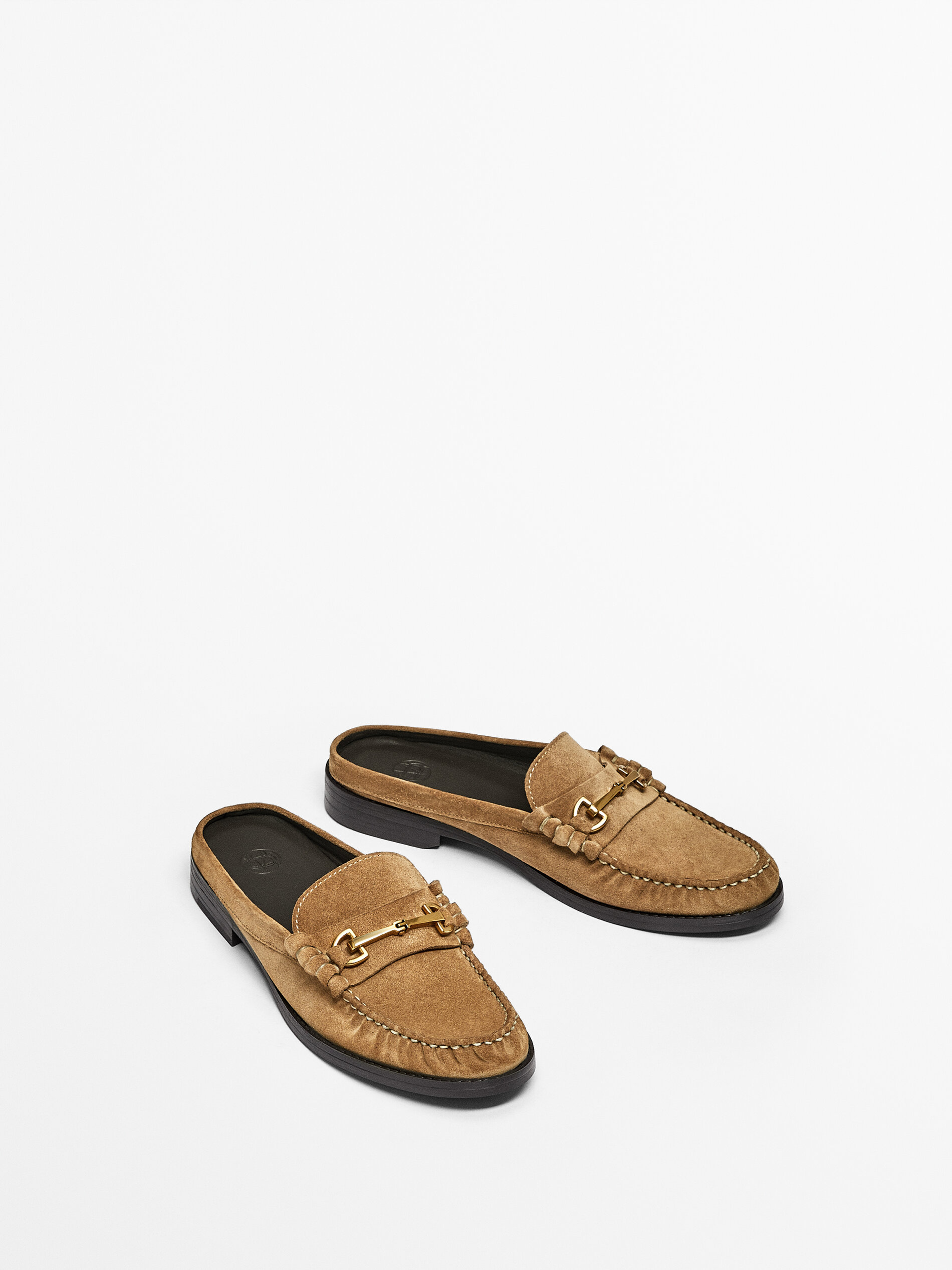 SPLIT SUEDE MULE LOAFERS WITH BUCKLE 