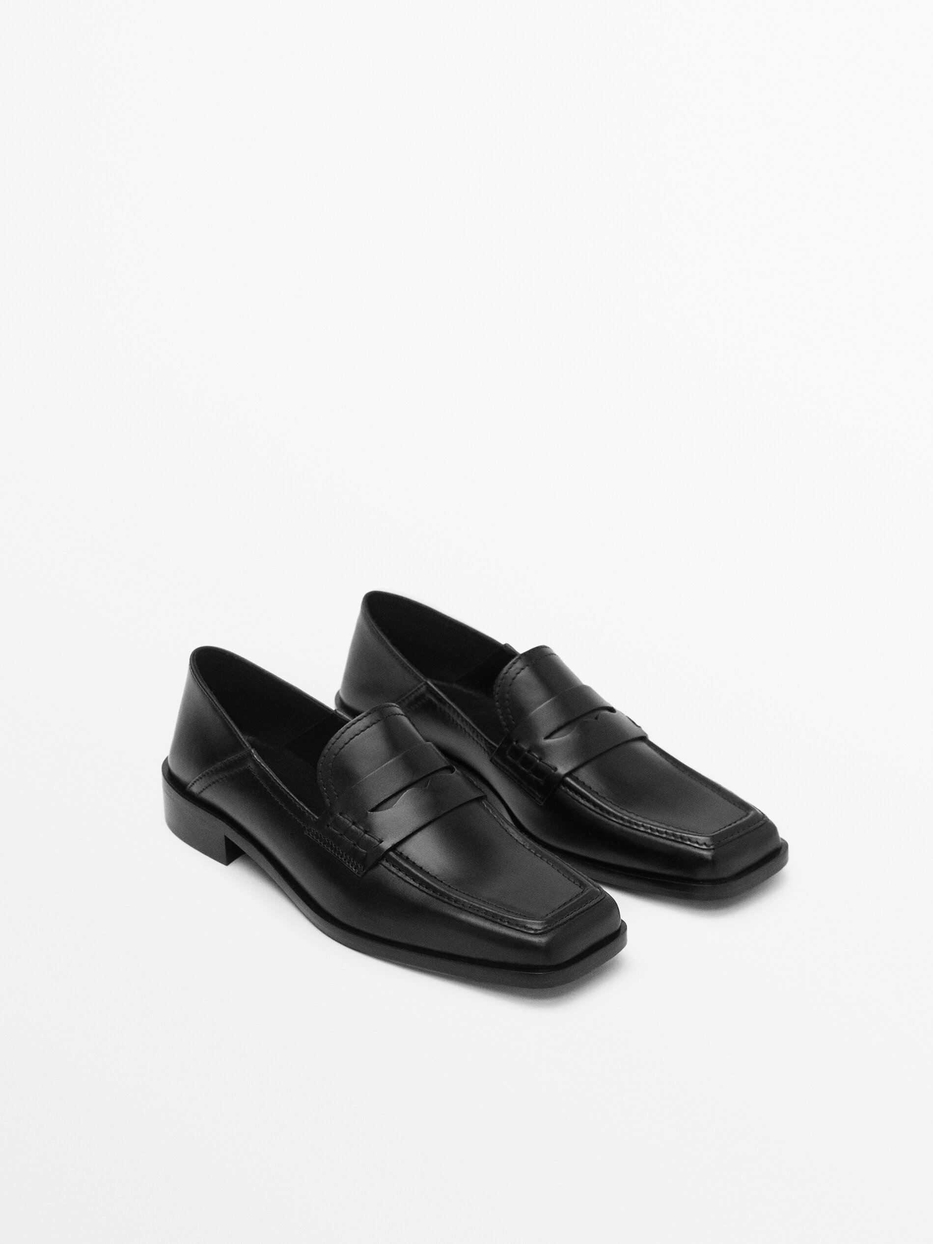 Square toe leather loafers Clearance