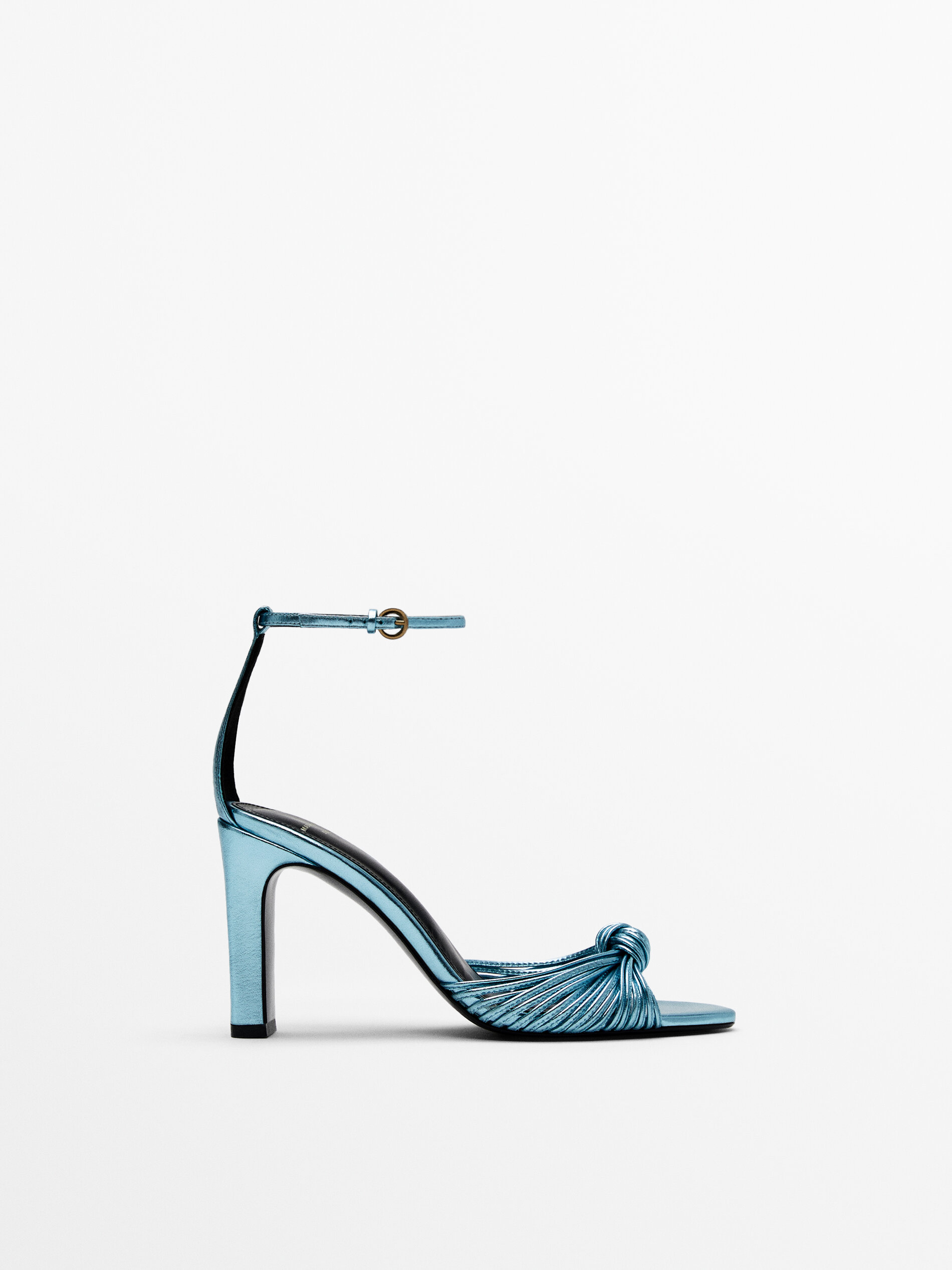Sandalia tacón piel tiras metalizadas - Studio - Massimo Dutti España