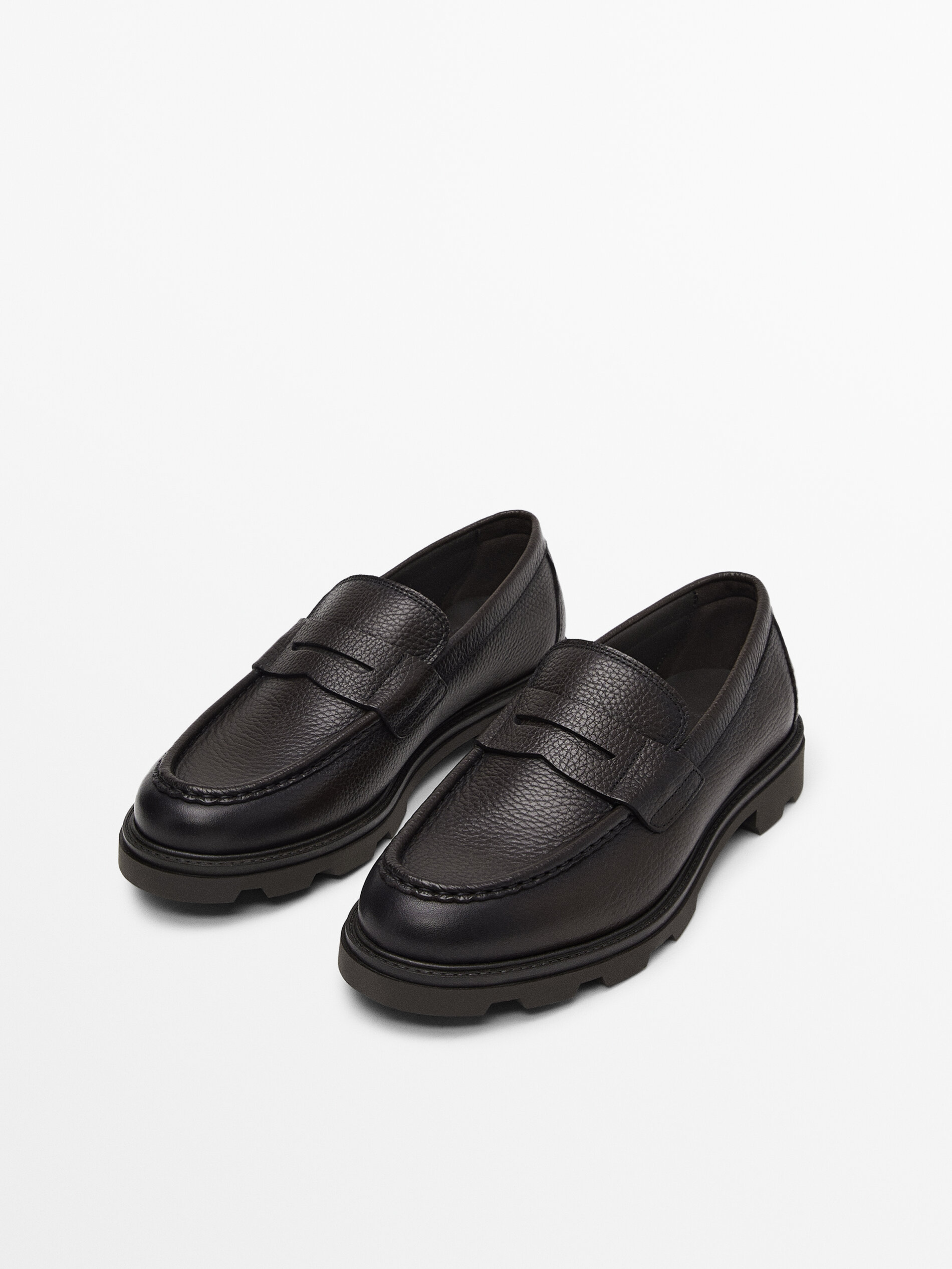 Leather floater track-sole loafers 