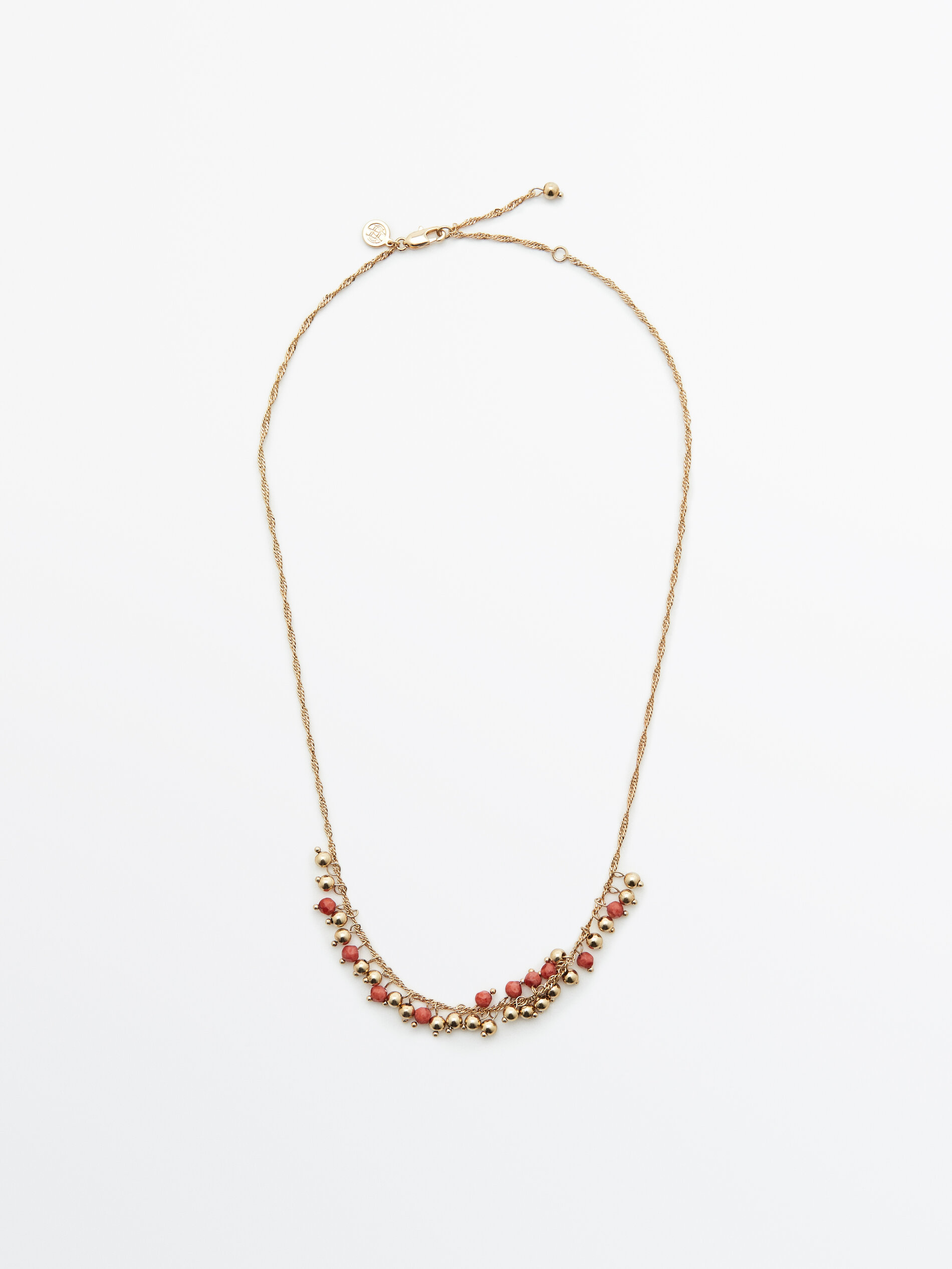 Gold necklace with red beads clearance