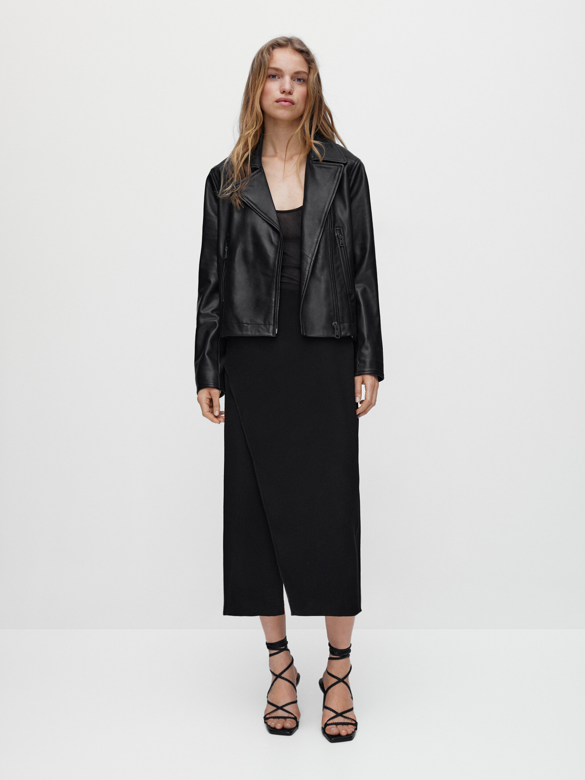 Cazadora biker piel negra - Massimo Dutti España