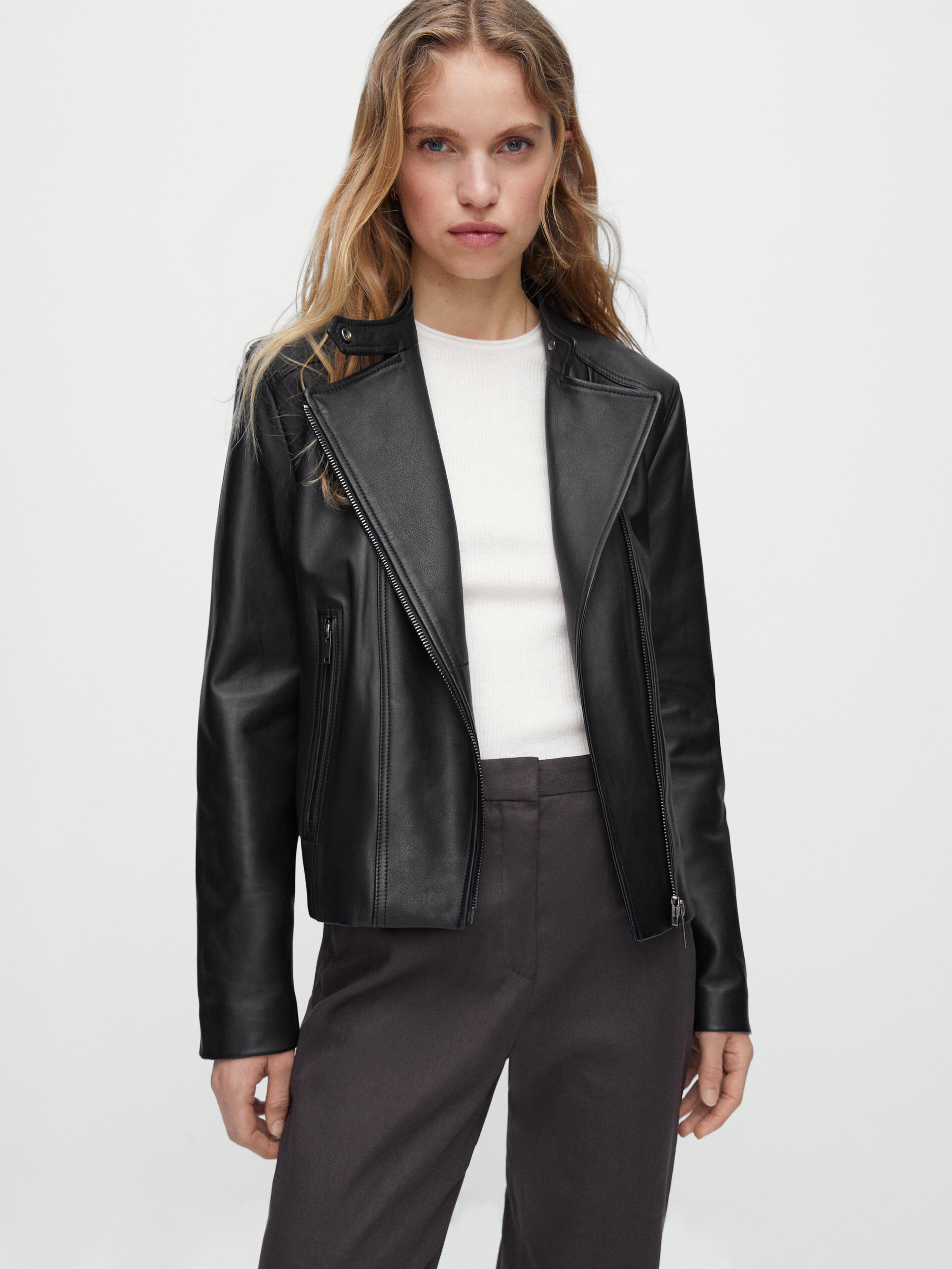 massimo dutti leather jacket womens