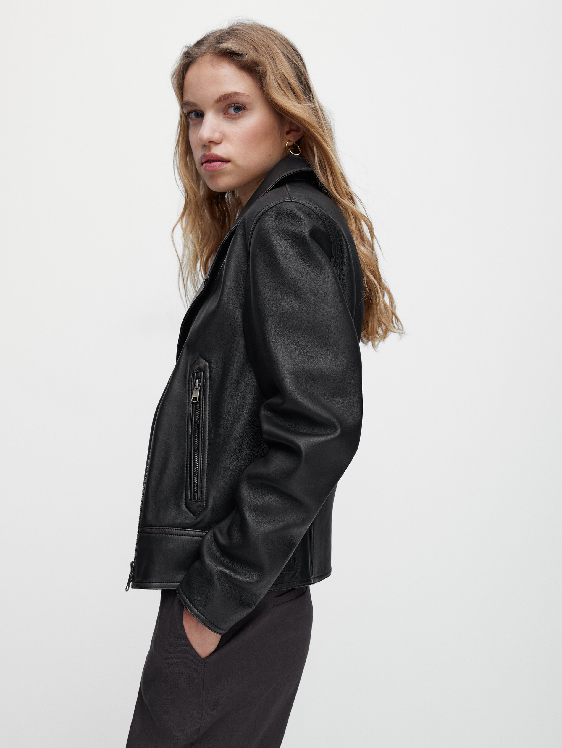 massimo dutti leather biker jacket