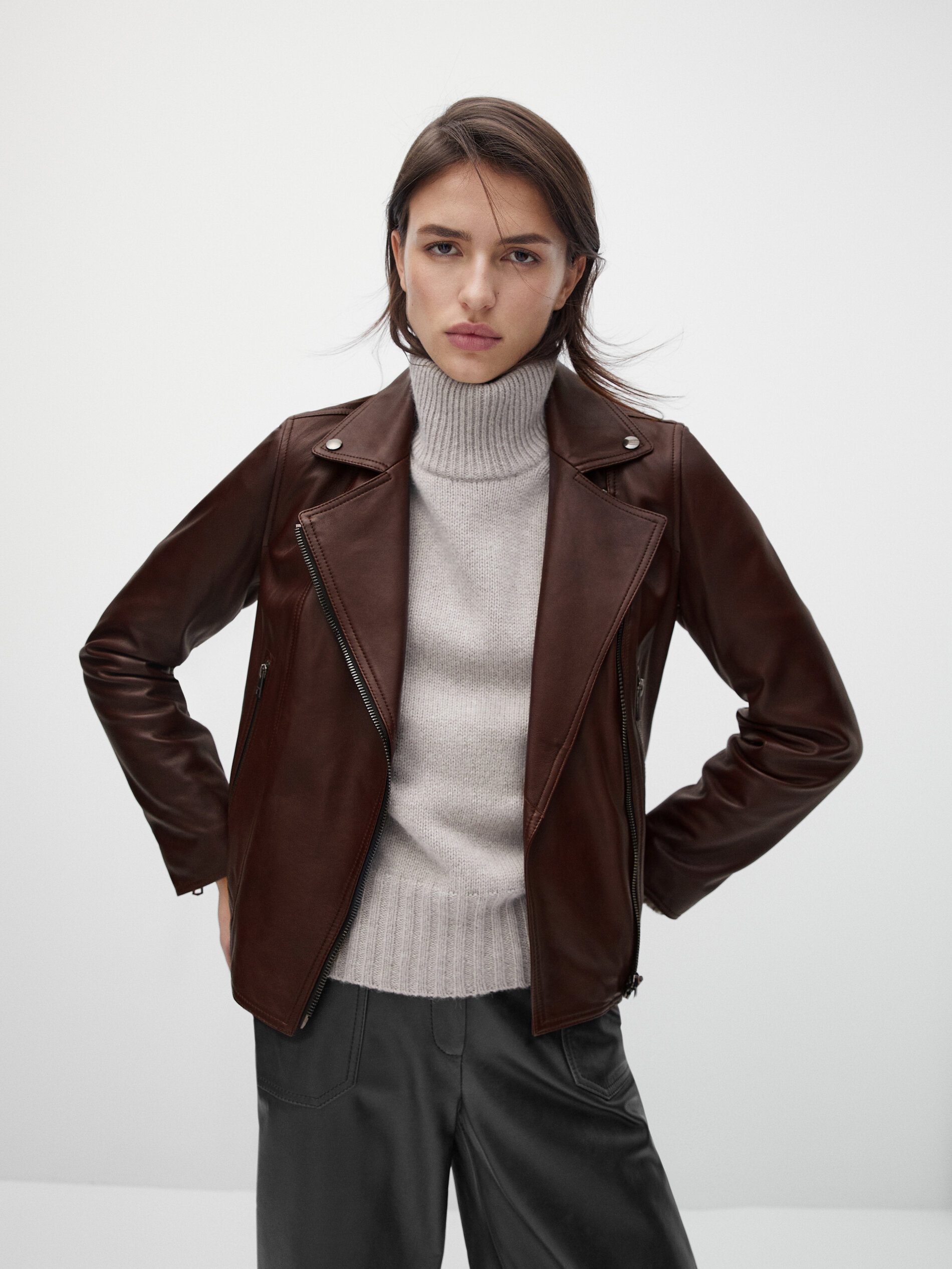 Chaqueta biker piel napa - Massimo Dutti España