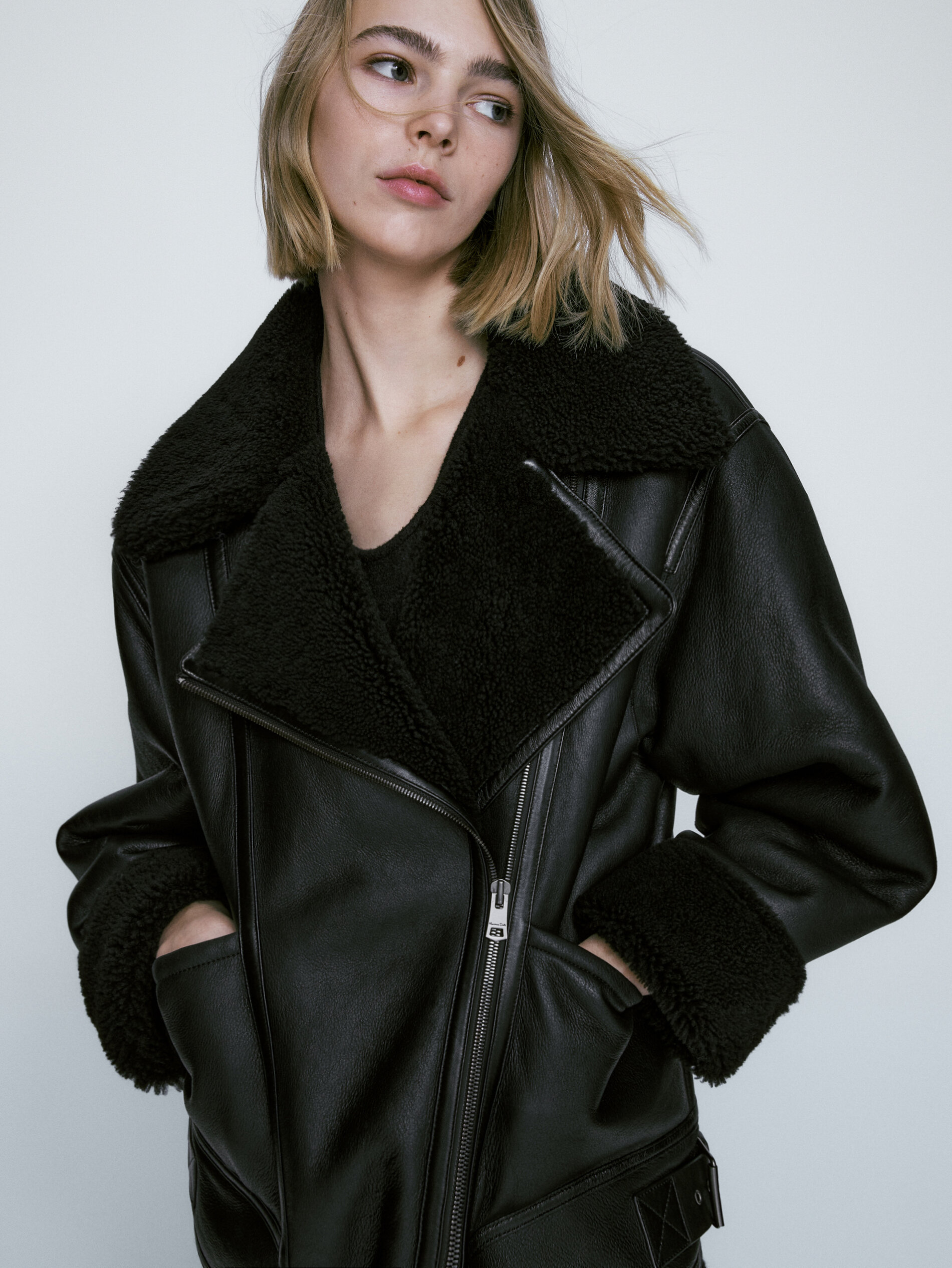 black leather jacket with fur