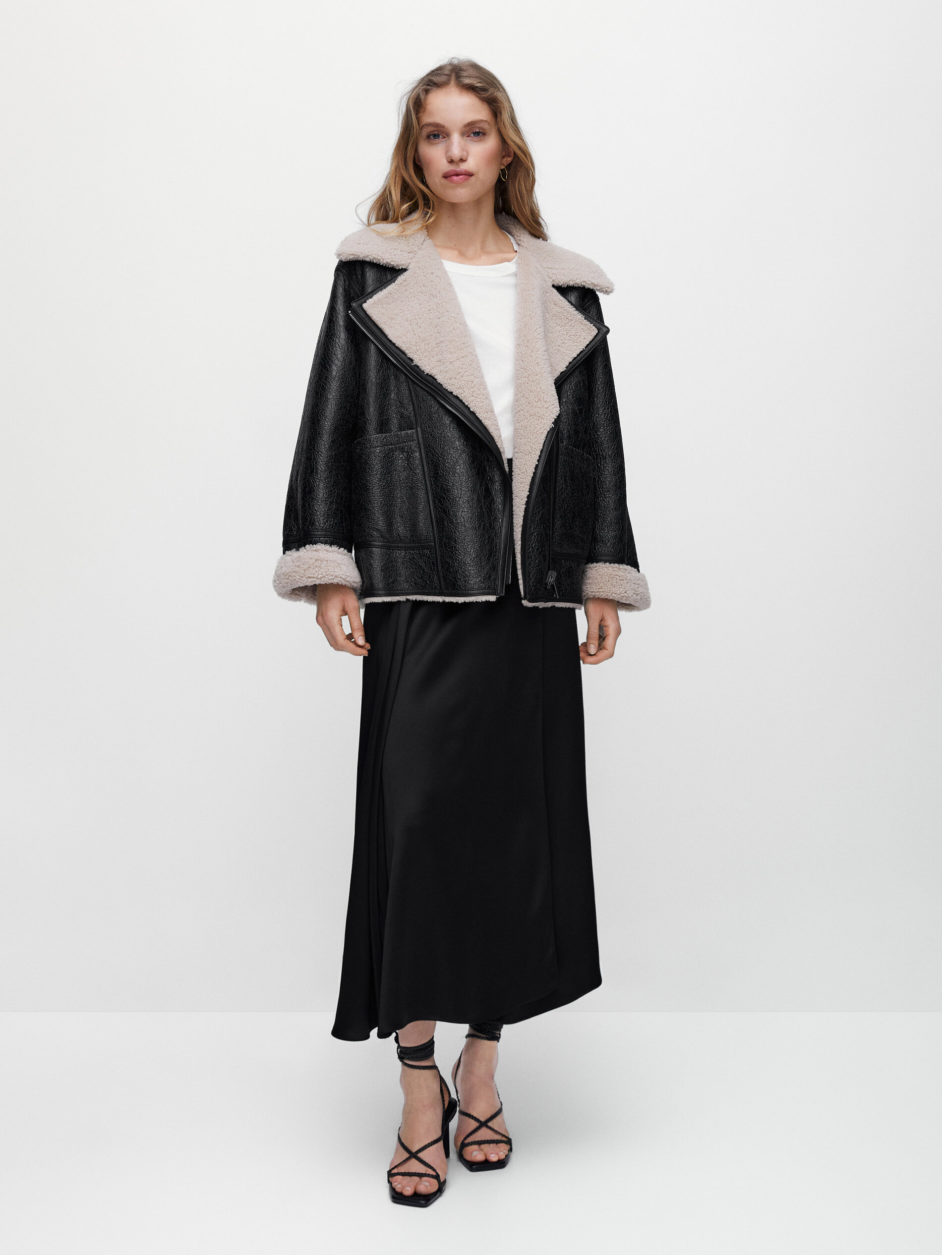 Mouton leather biker jacket - Massimo Dutti Deutschland