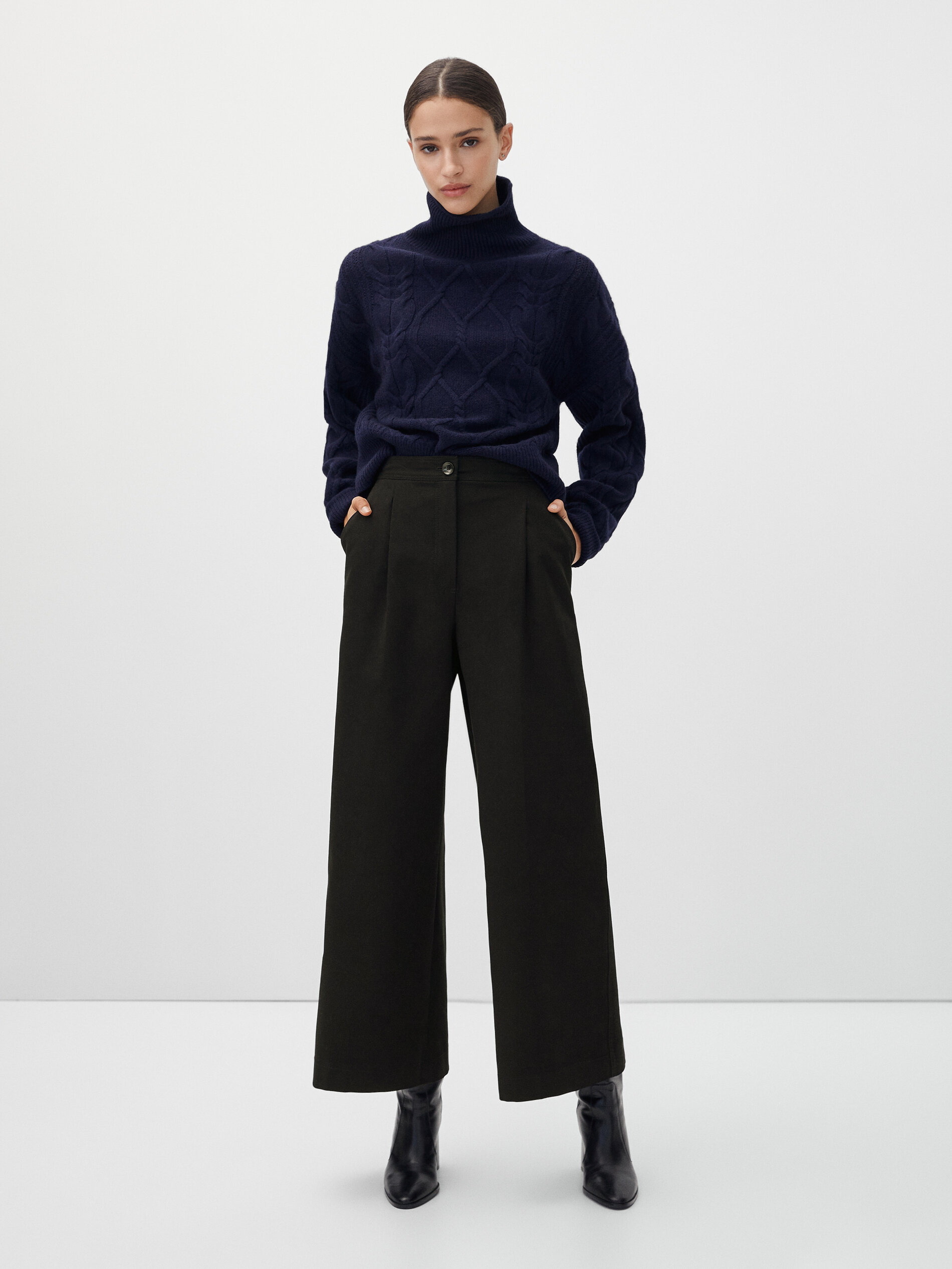 Darted trousers with embroidered waist 