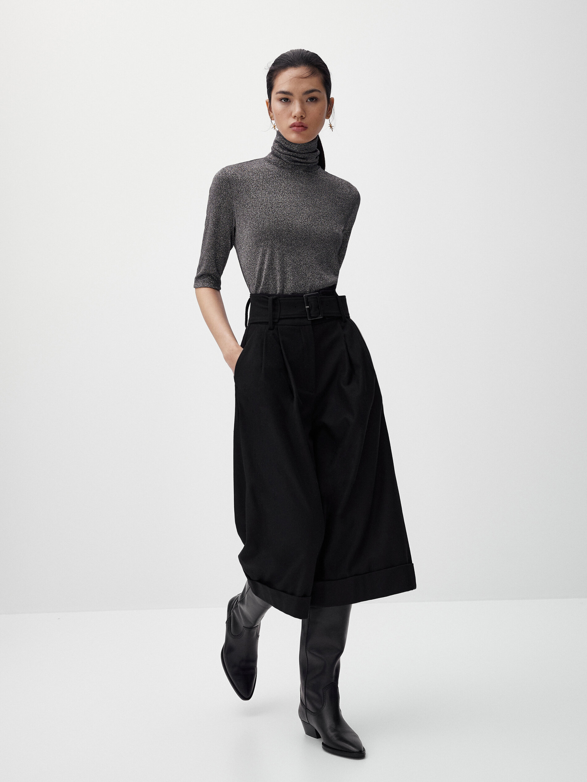 Pantaloni culotte di lana con cintura - Massimo Dutti Italia