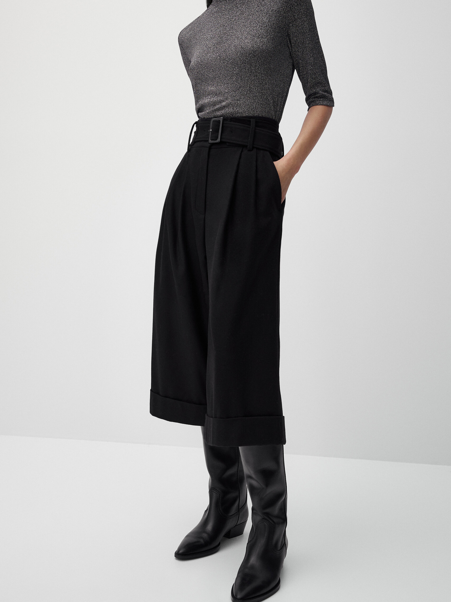 Pantaloni culotte di lana con cintura - Massimo Dutti Italia