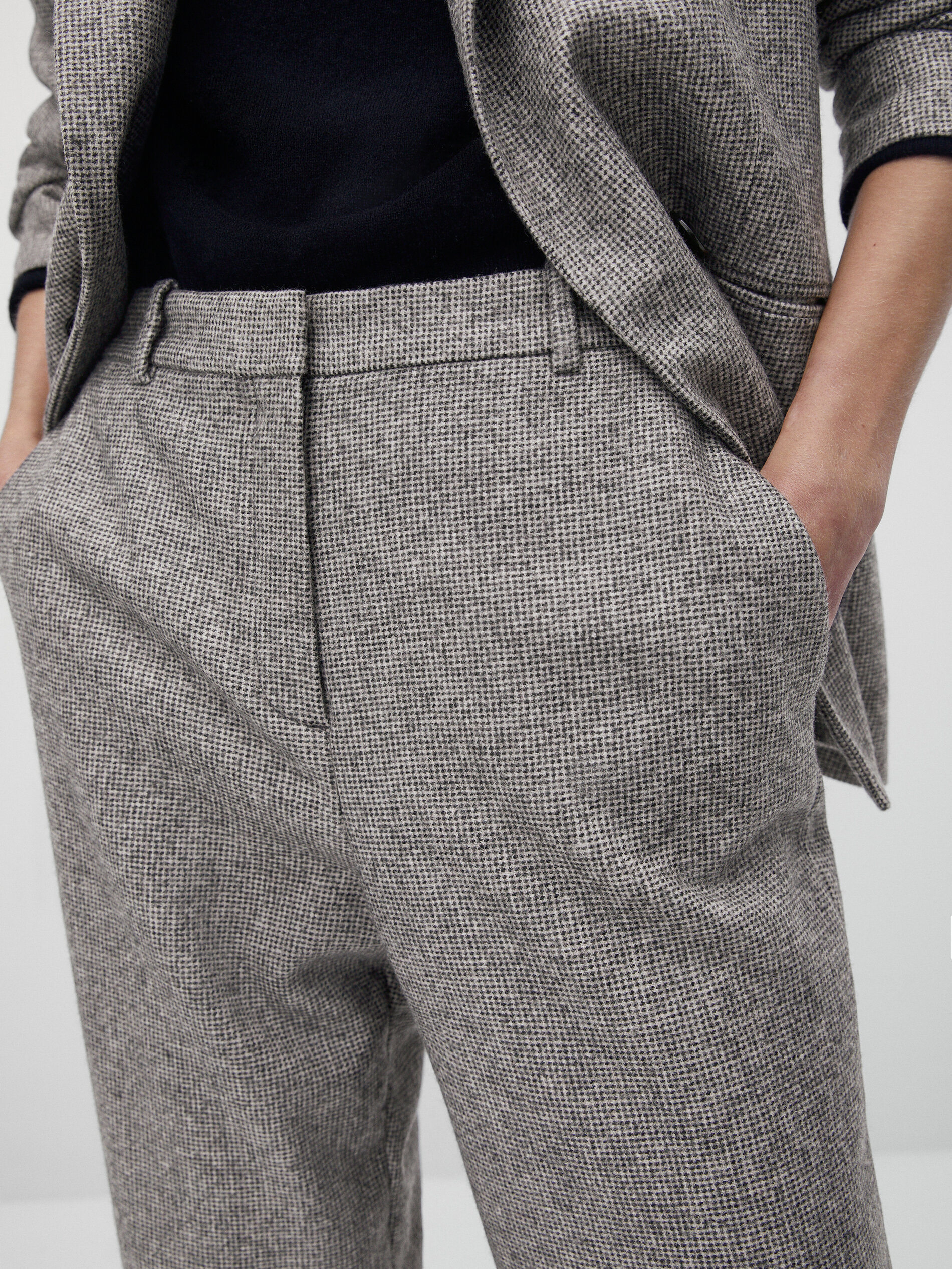 Wool houndstooth suit trousers 