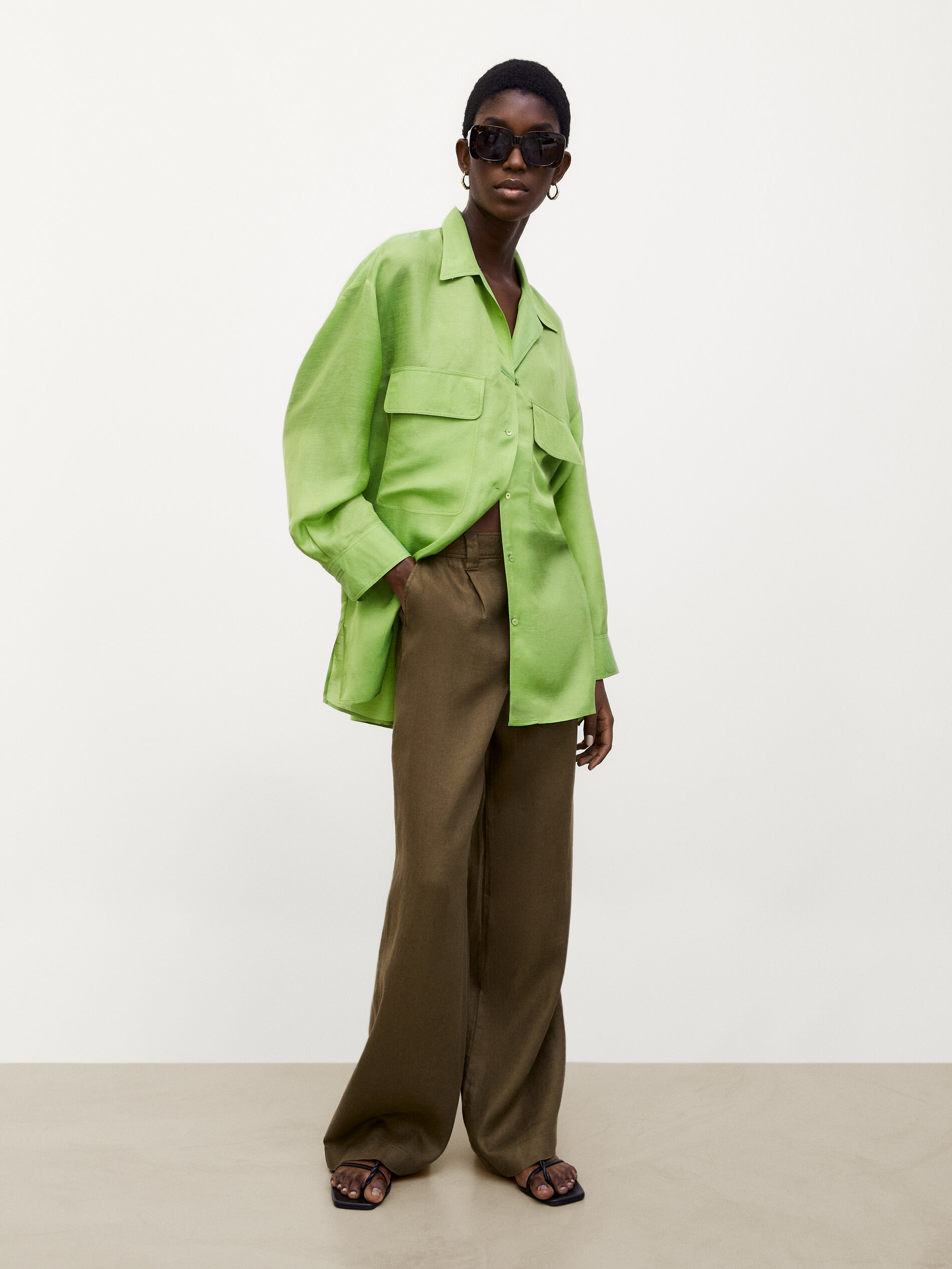 High-waist wide-leg linen trousers 