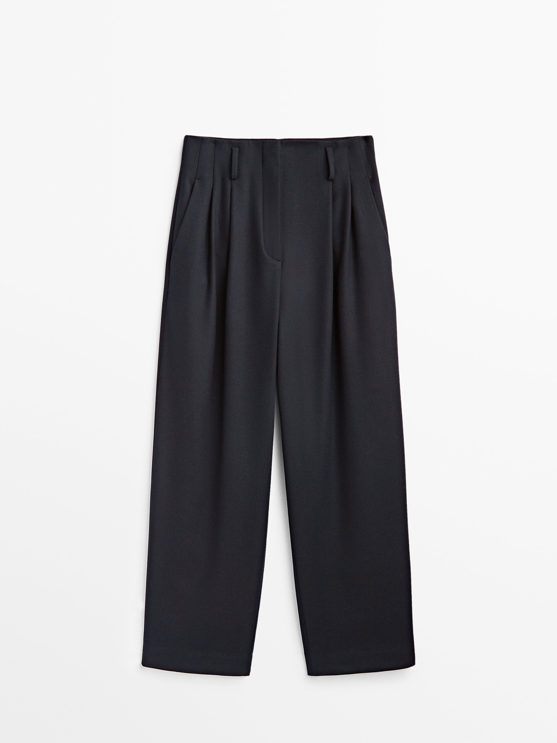 Navy blue darted suit trousers 