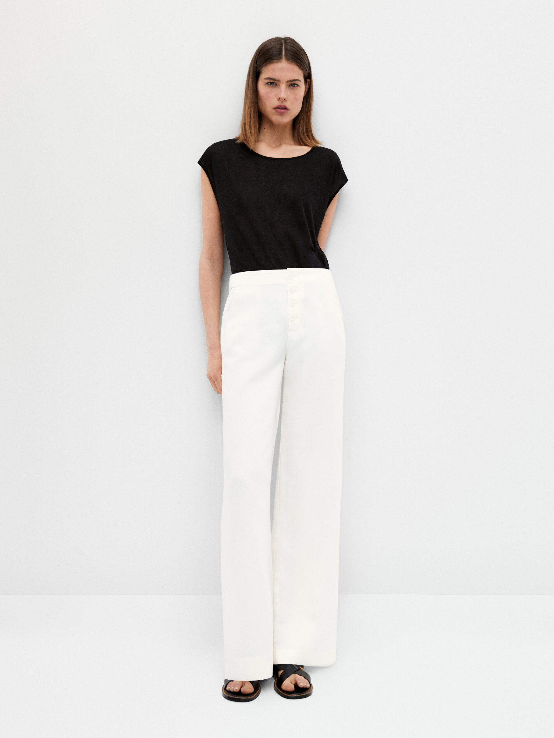 Pantaloni a gamba larga con bottoni - Massimo Dutti Italia