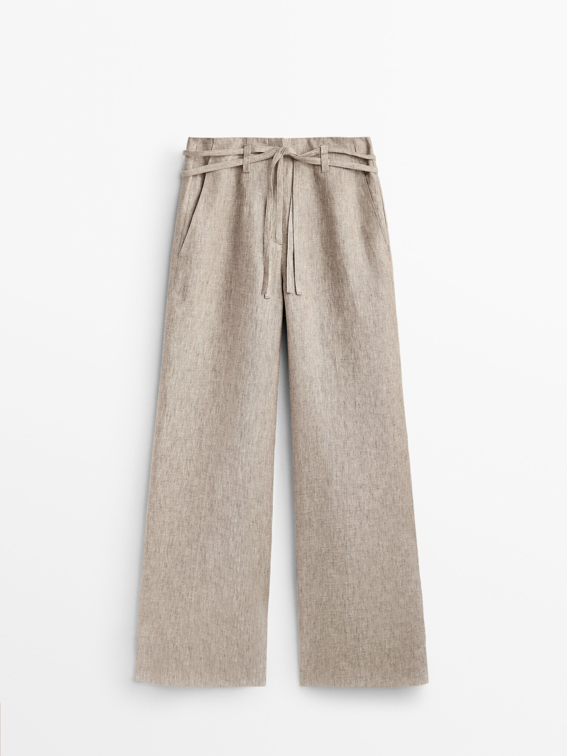 Grey linen trousers with double belt 