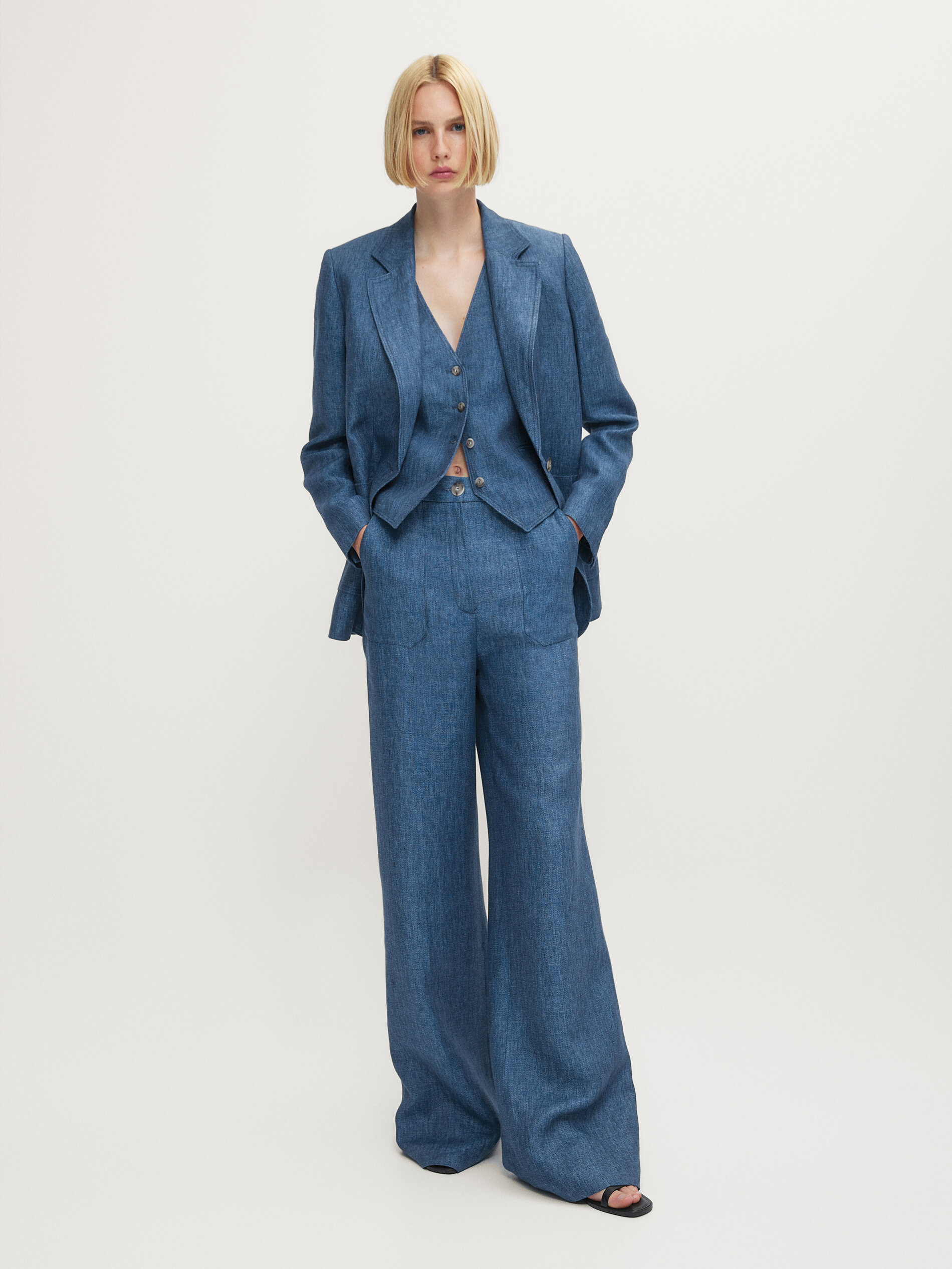 Pantalón traje denim lino - Massimo Dutti España