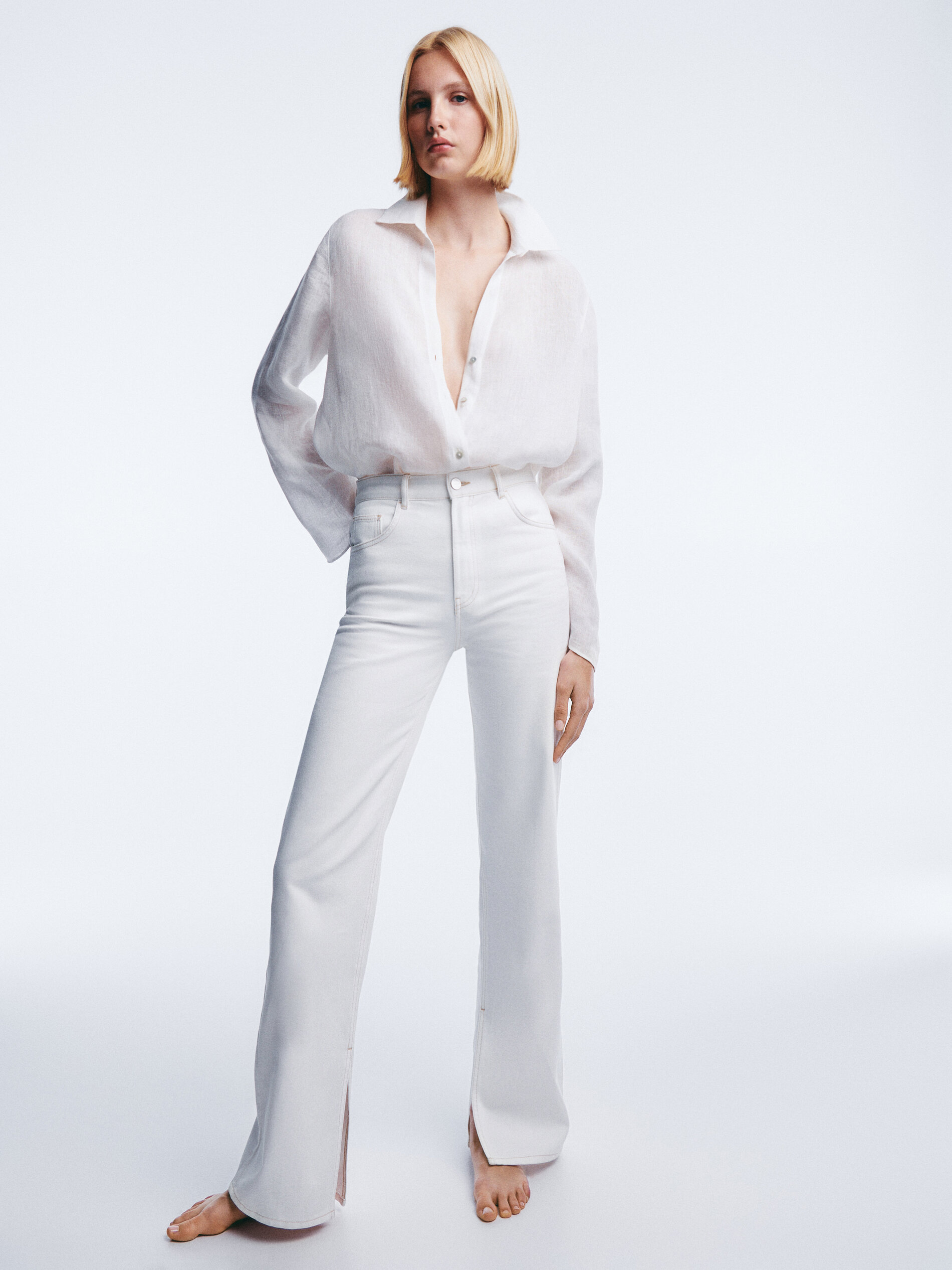 Pantaloni a vita alta con spacchi laterali - Massimo Dutti Italia