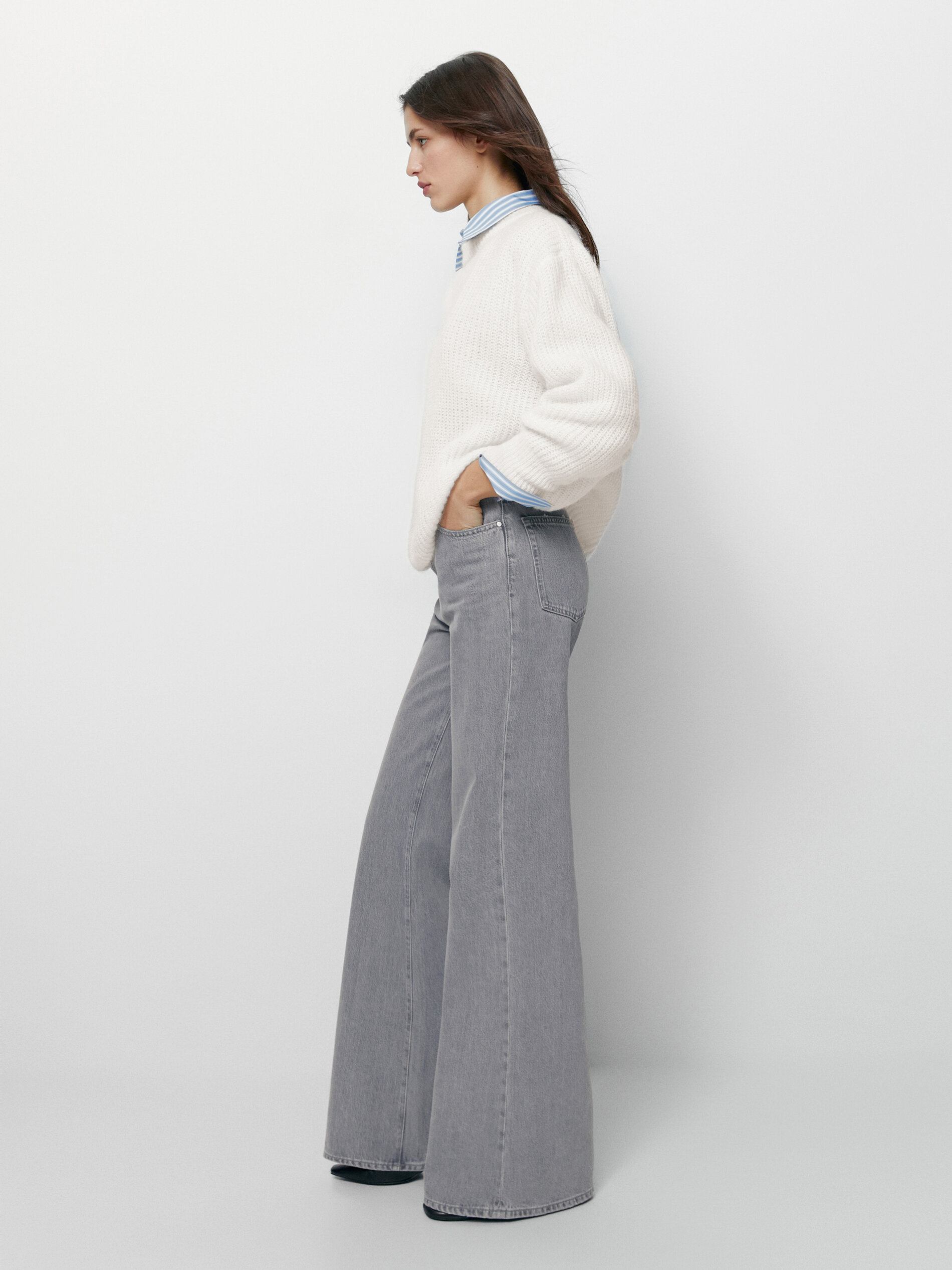 Pantalón vaquero tiro alto wide leg - Massimo Dutti España