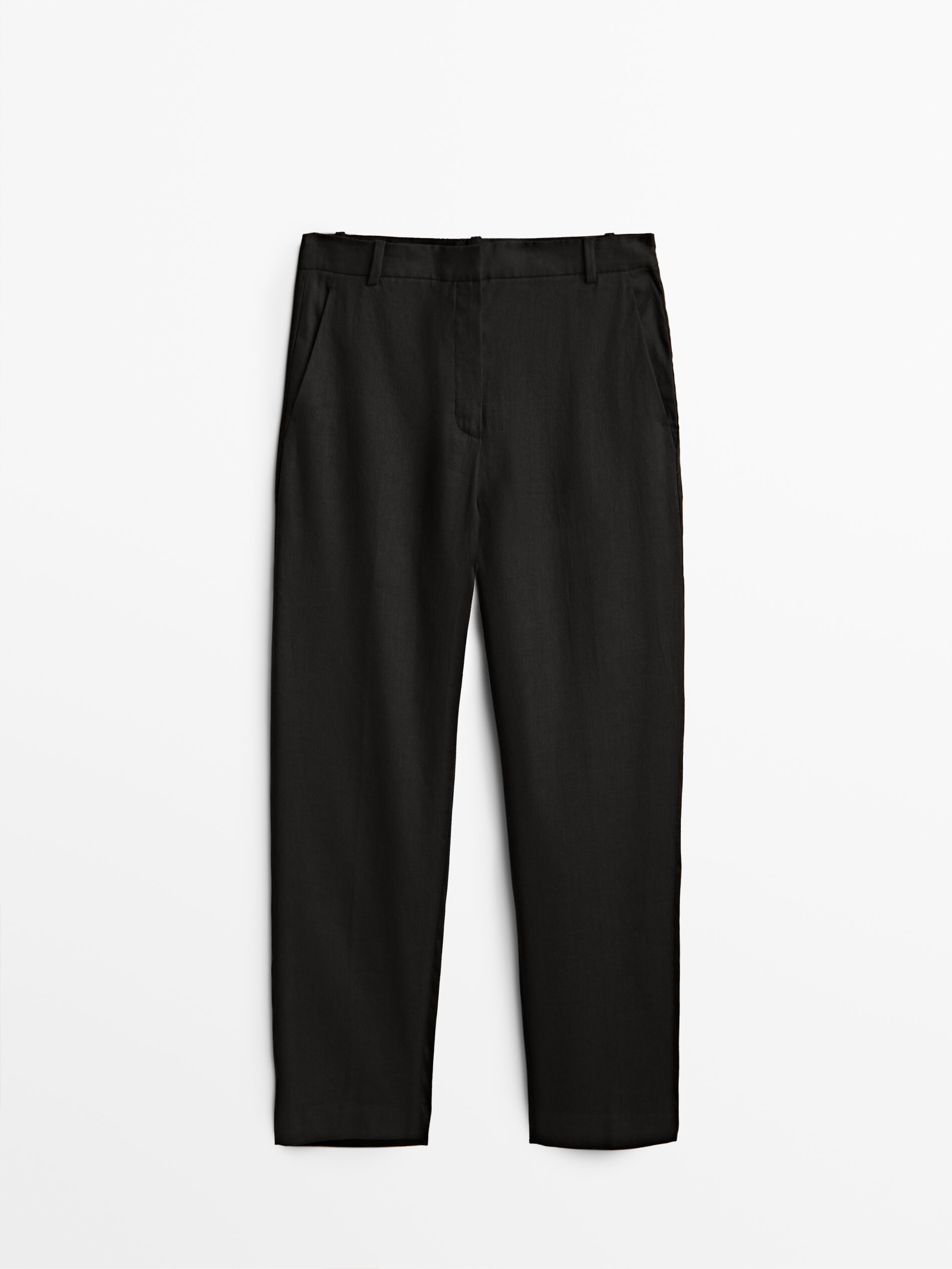 Comprar Pantalon negro Tiffosi Mulan de lino con cinturon para mujer online
