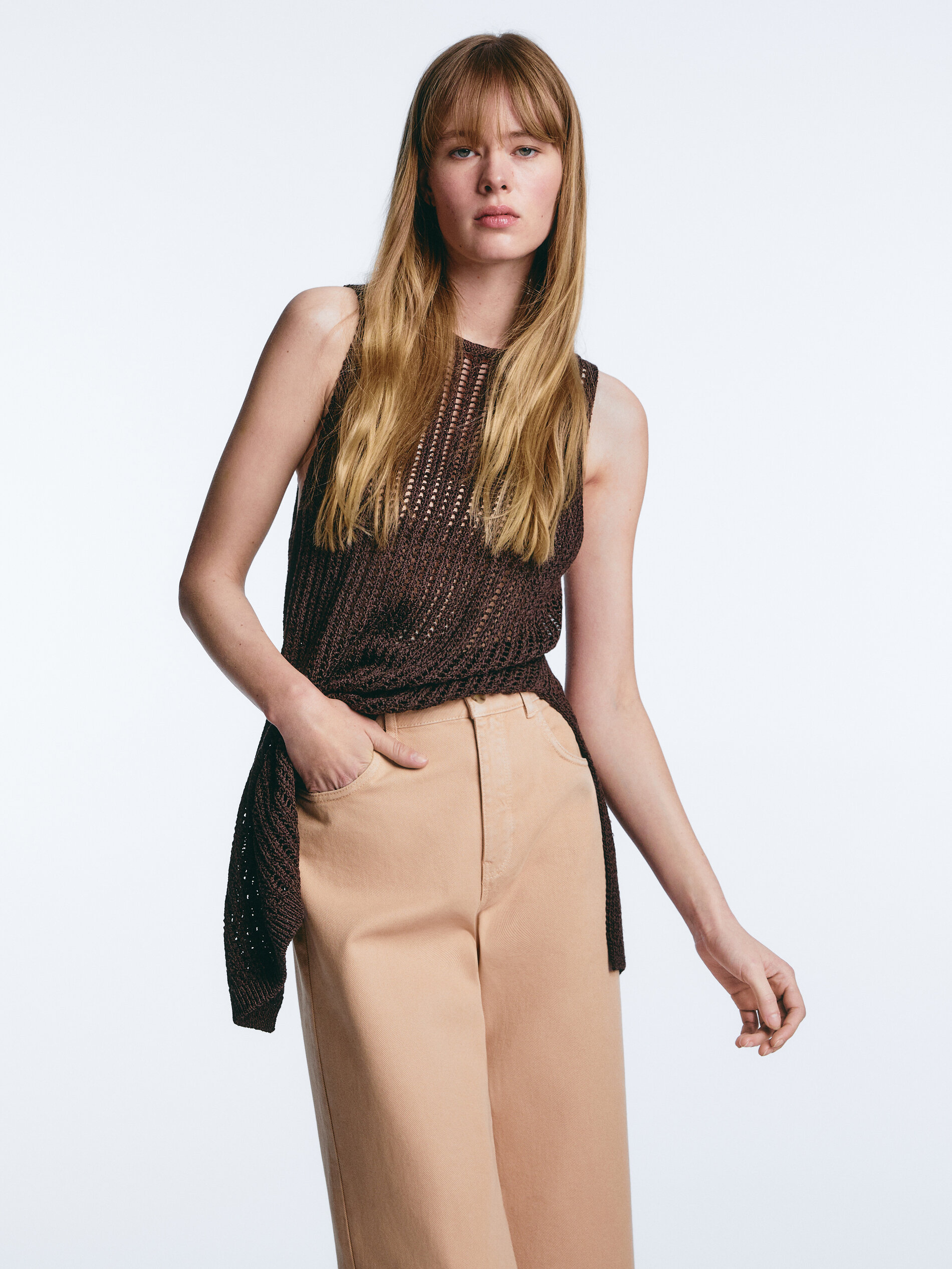 Cropped wide-leg jeans - Massimo Dutti 