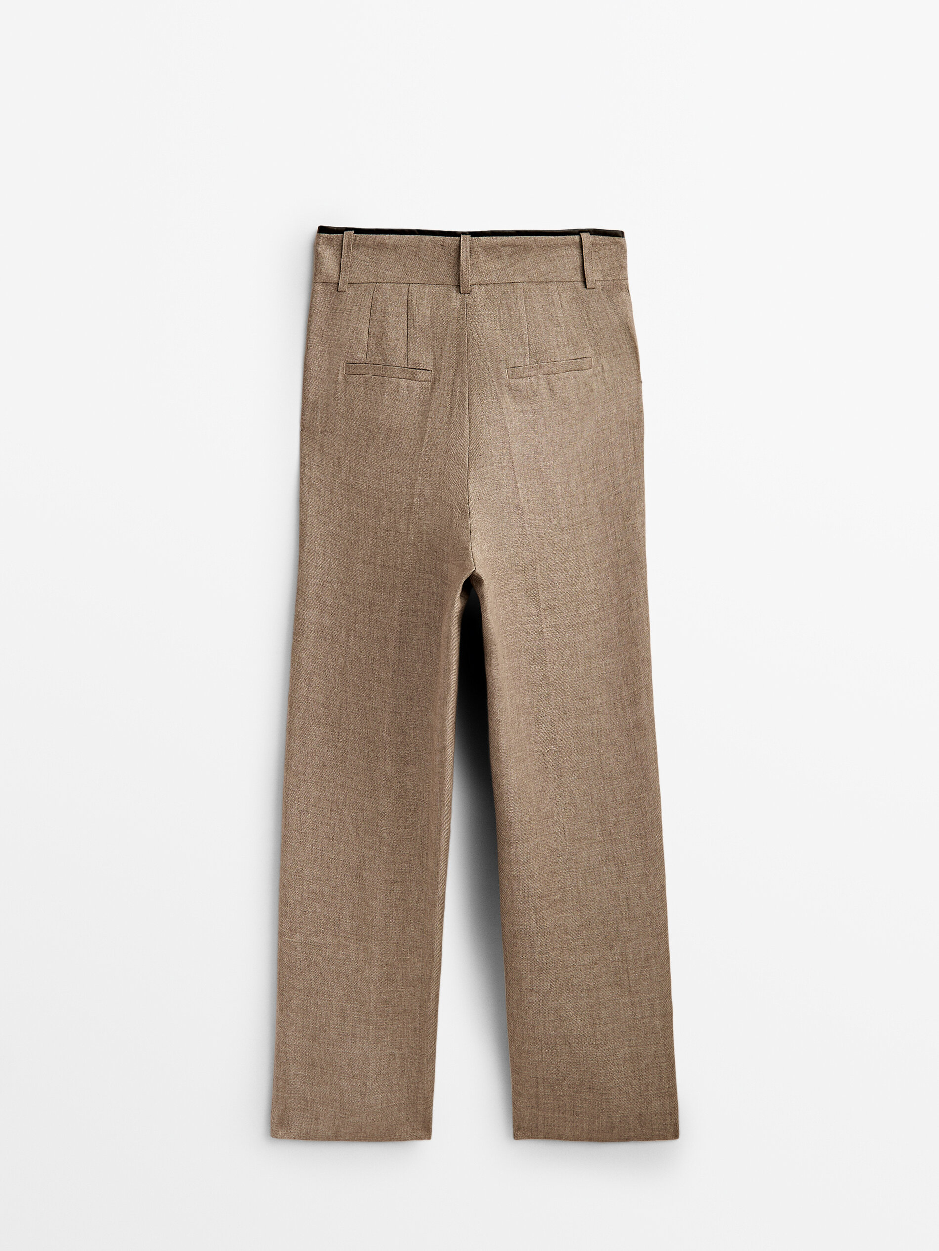 Pantaloni di lino con dettaglio in pelle - Massimo Dutti Italia