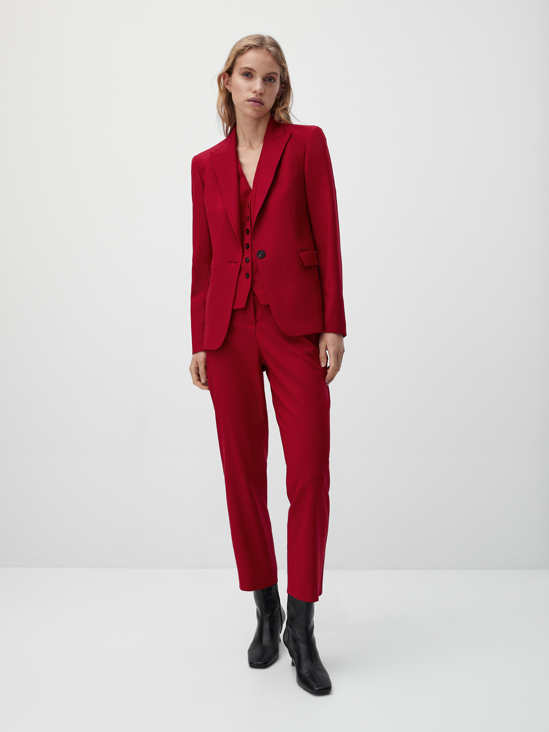 Pantalón traje rojo lana - Massimo Dutti México