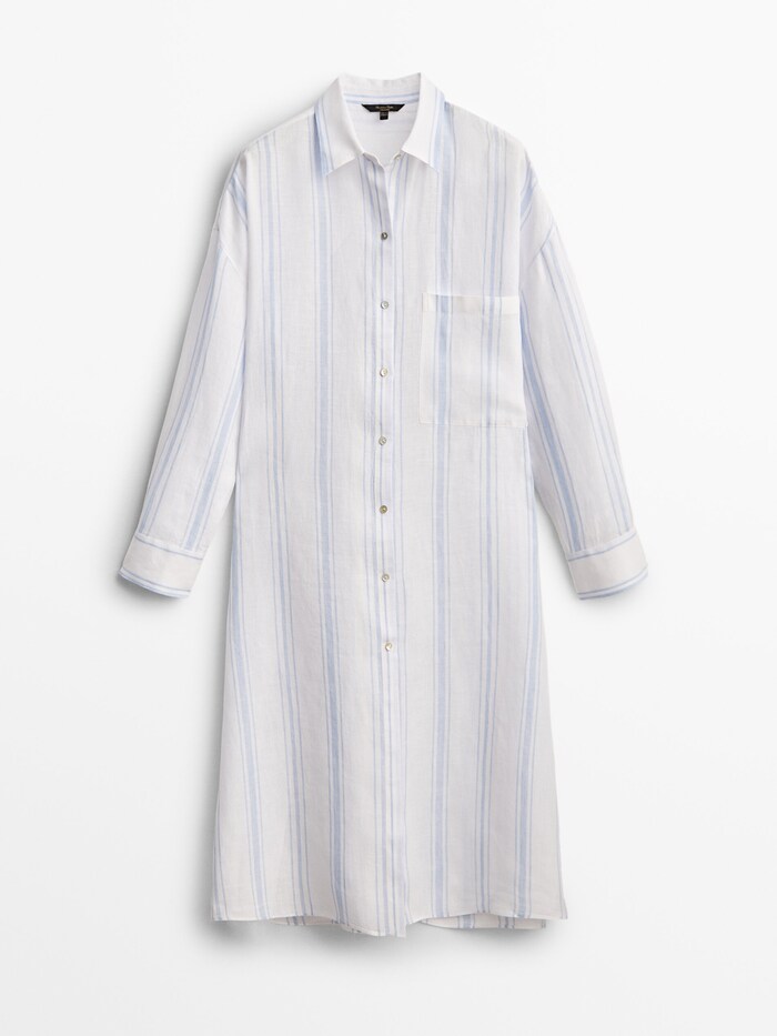 마시모두띠 블라우스 Massimo Dutti 100% linen striped oversize blouse,PALE BLUE