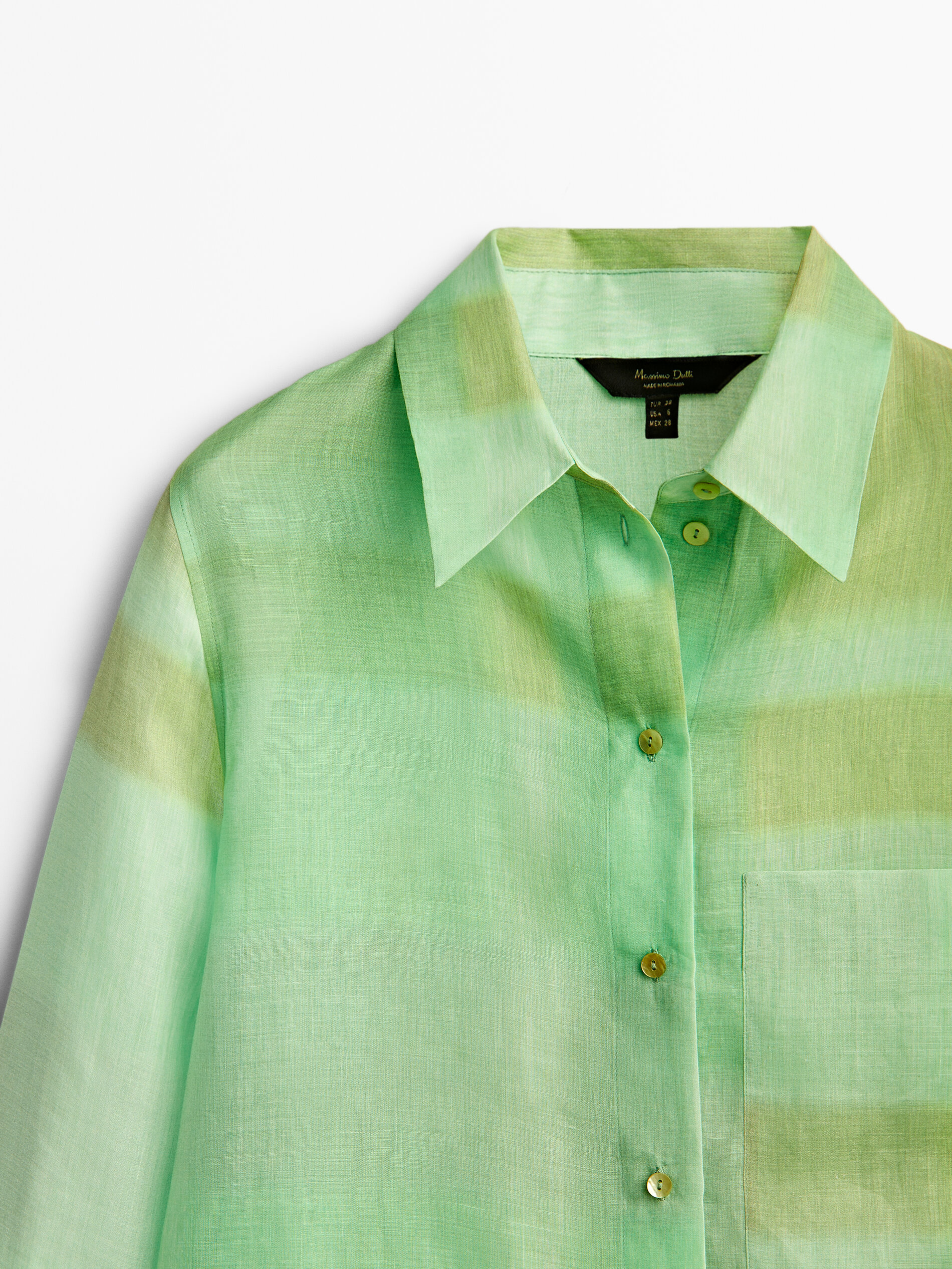 100% ramie green shirt