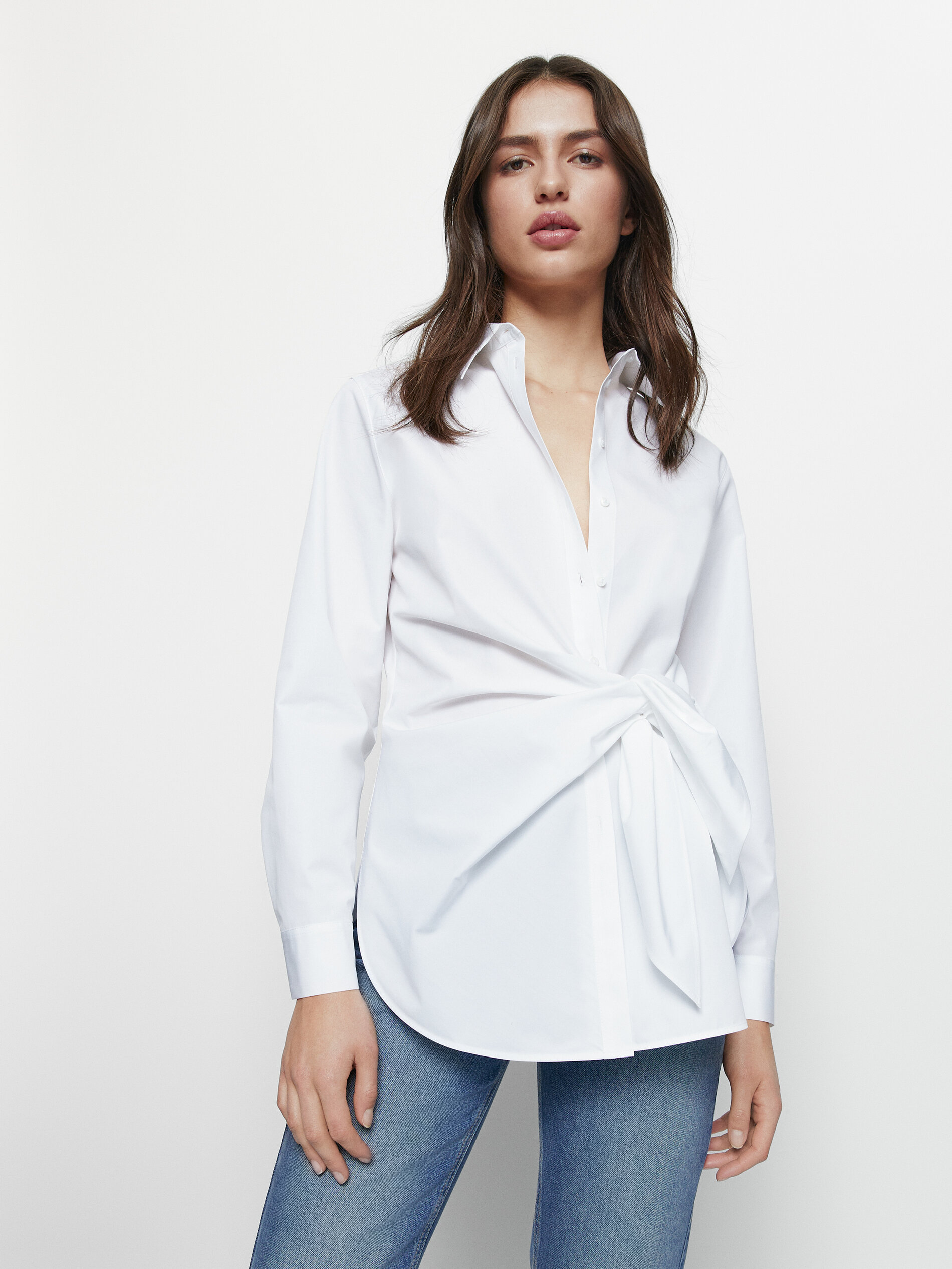 Poplin shirt with knot - Massimo Dutti 
