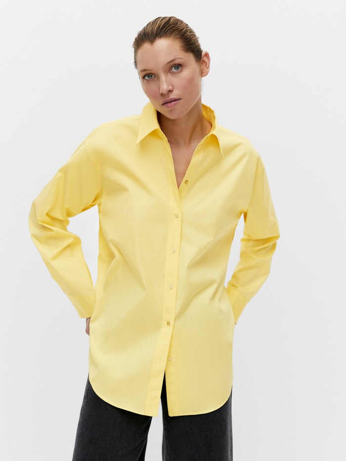 마시모두띠 셔츠 Massimo Dutti Cotton poplin shirt,YELLOW